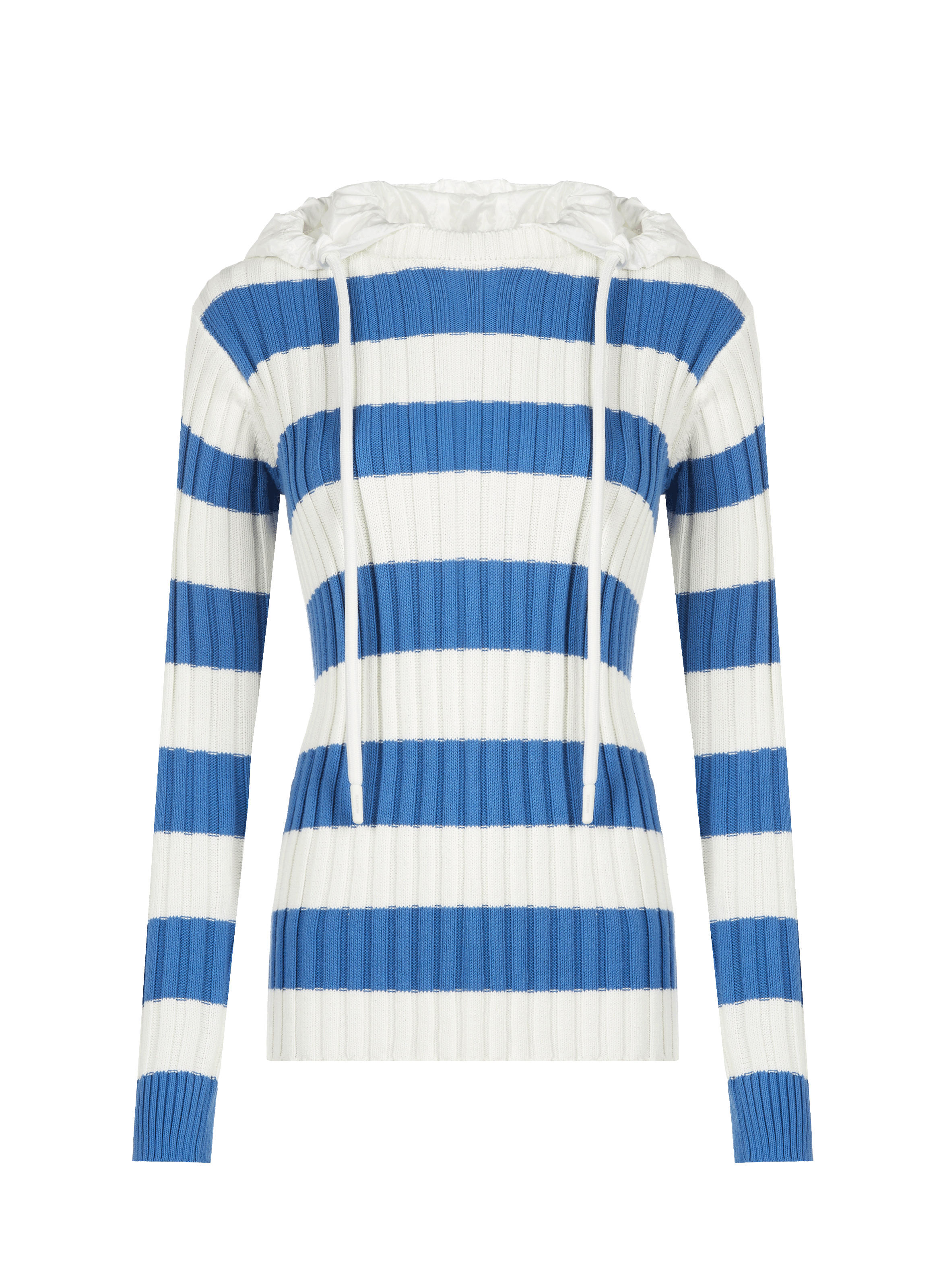 Pull rayé à capuche amovible