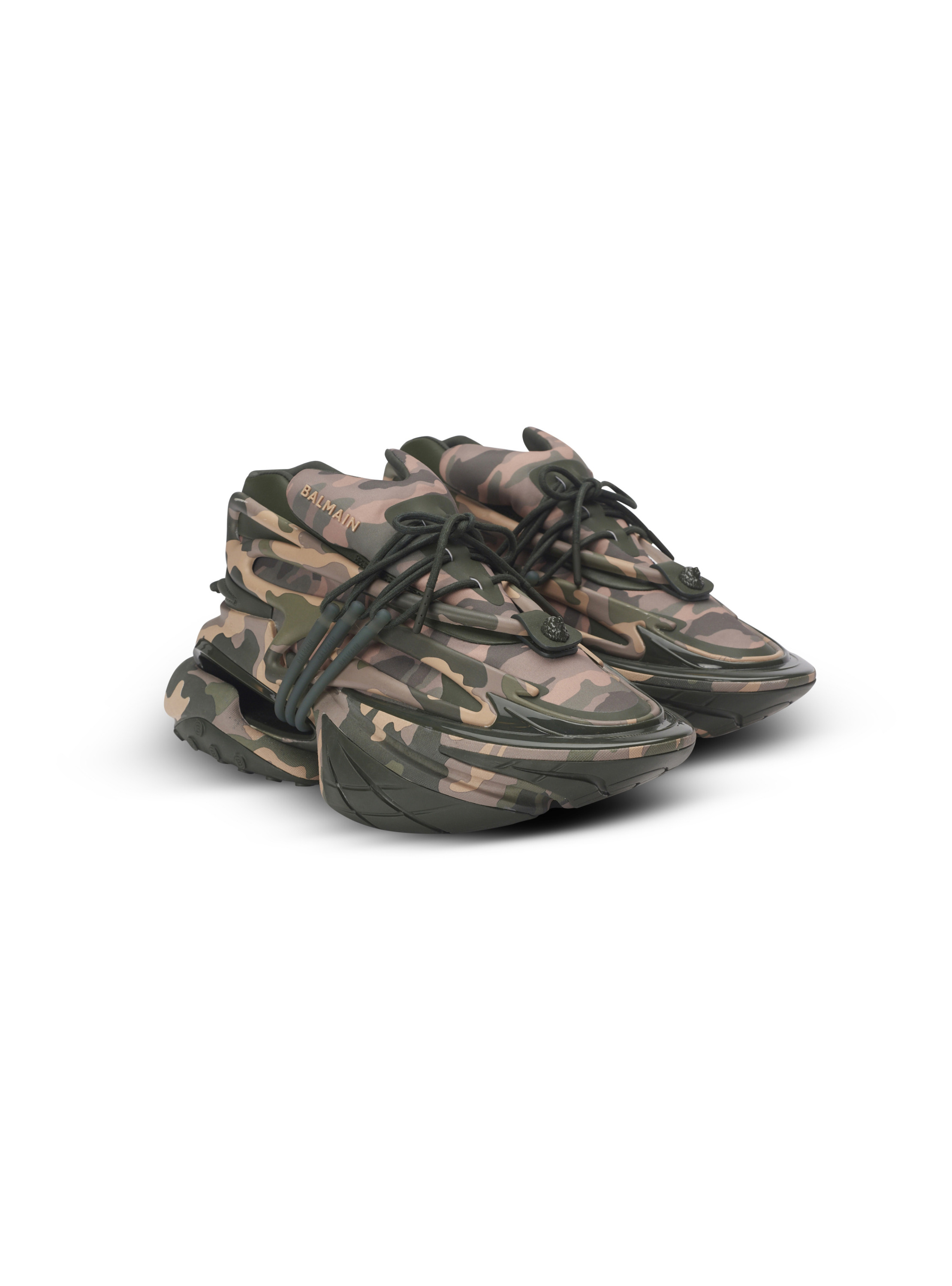 Baskets unicorn low imprimées camouflage BALMAIN Vert