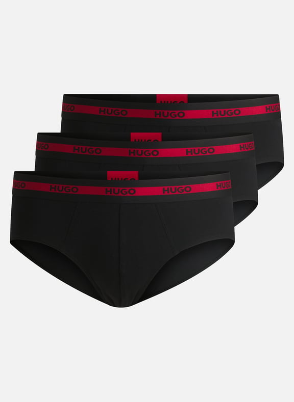 Lot de trois slips en coton mélangé Noir by BOSS BOSS Lot de trois slips en coton mélangé Noir