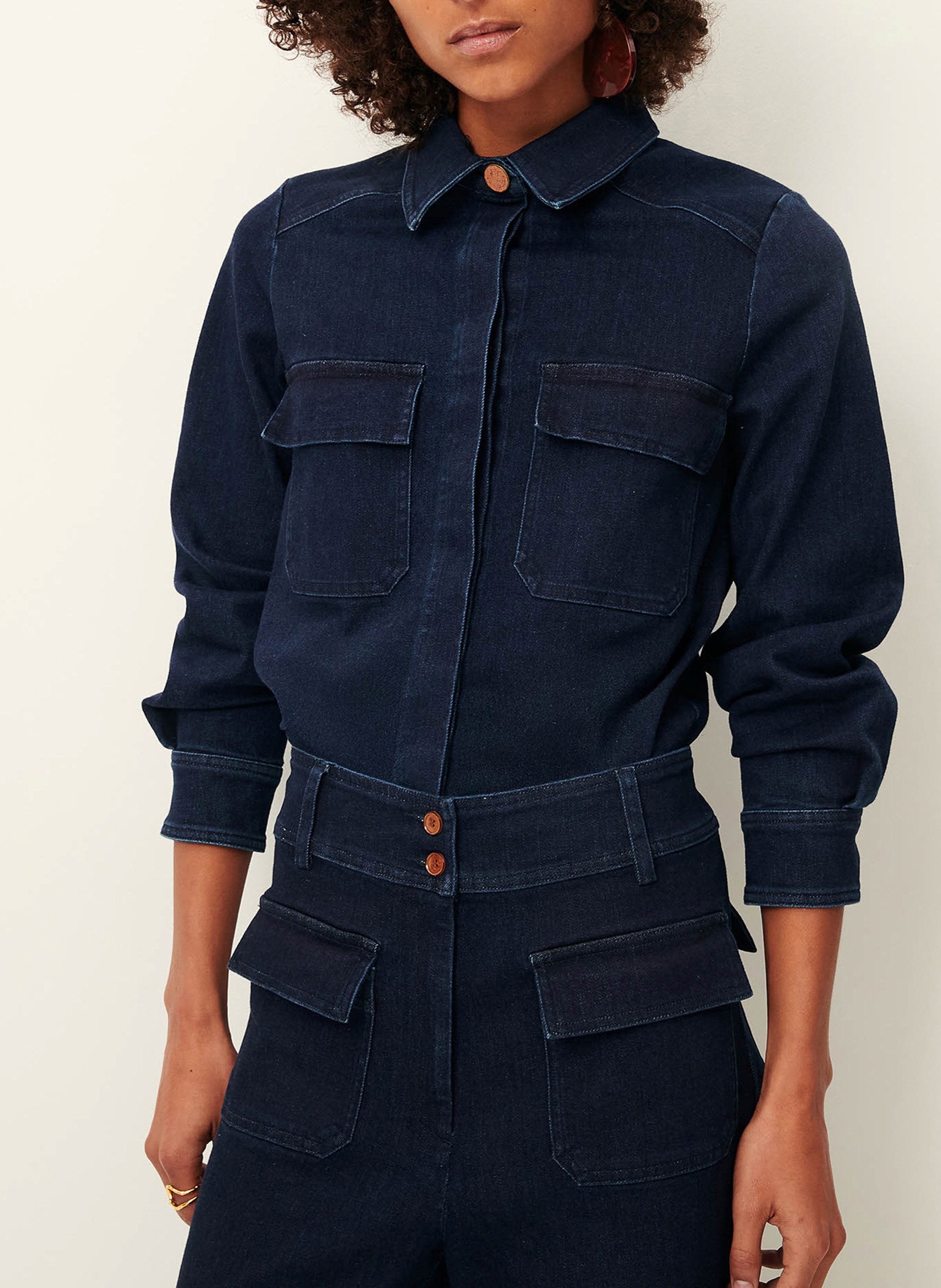 Veste courte droite en denim de coton léger guggen SESSUN Bleu