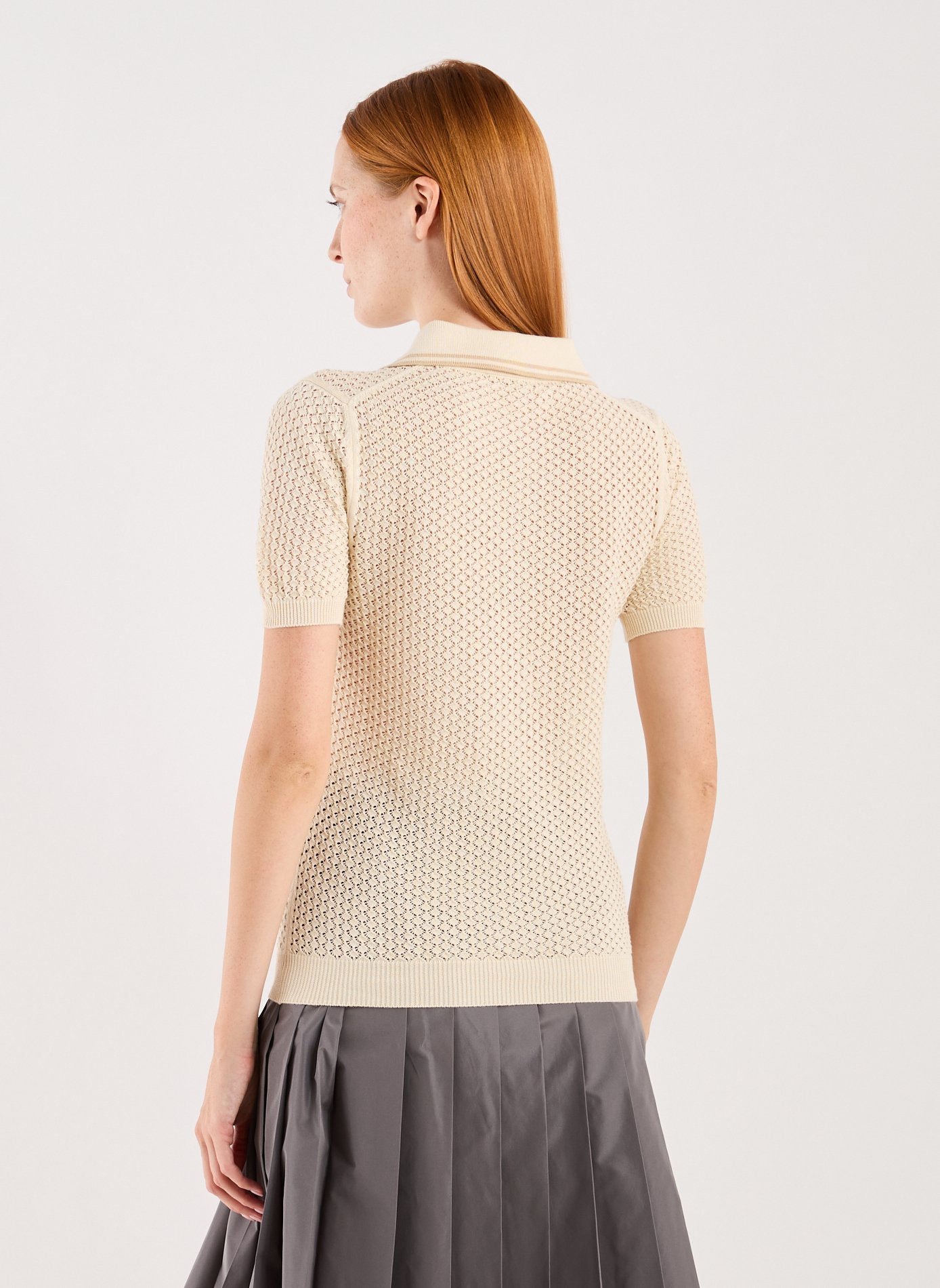 Polo ajouré en coton MIU MIU Beige