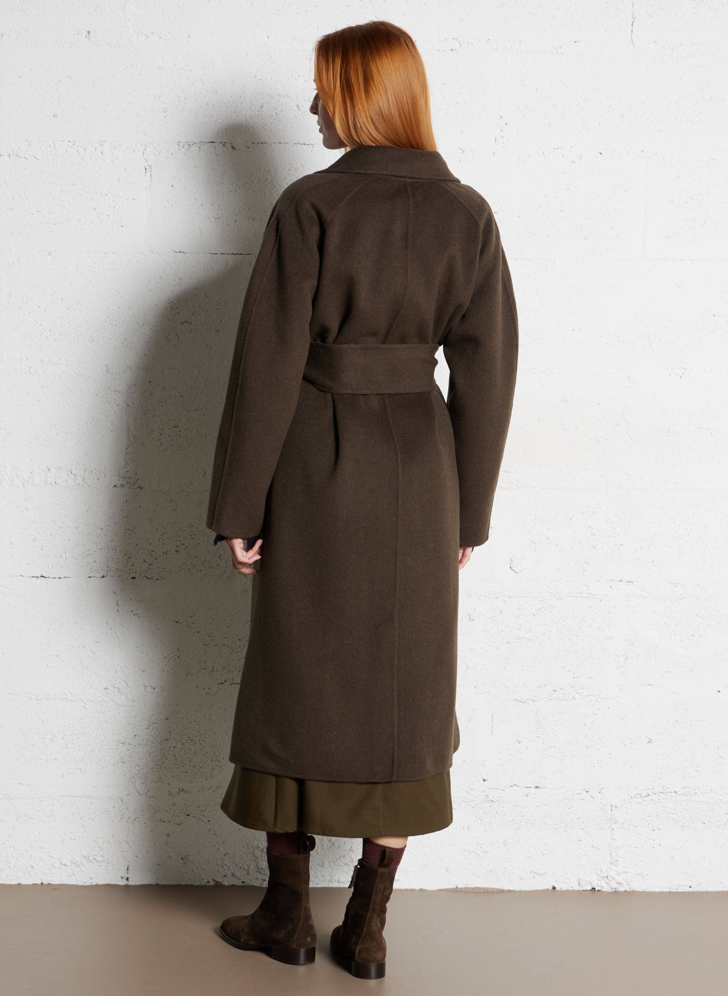 Manteau long col tailleur en laine mélangée harvard SOEUR Kaki