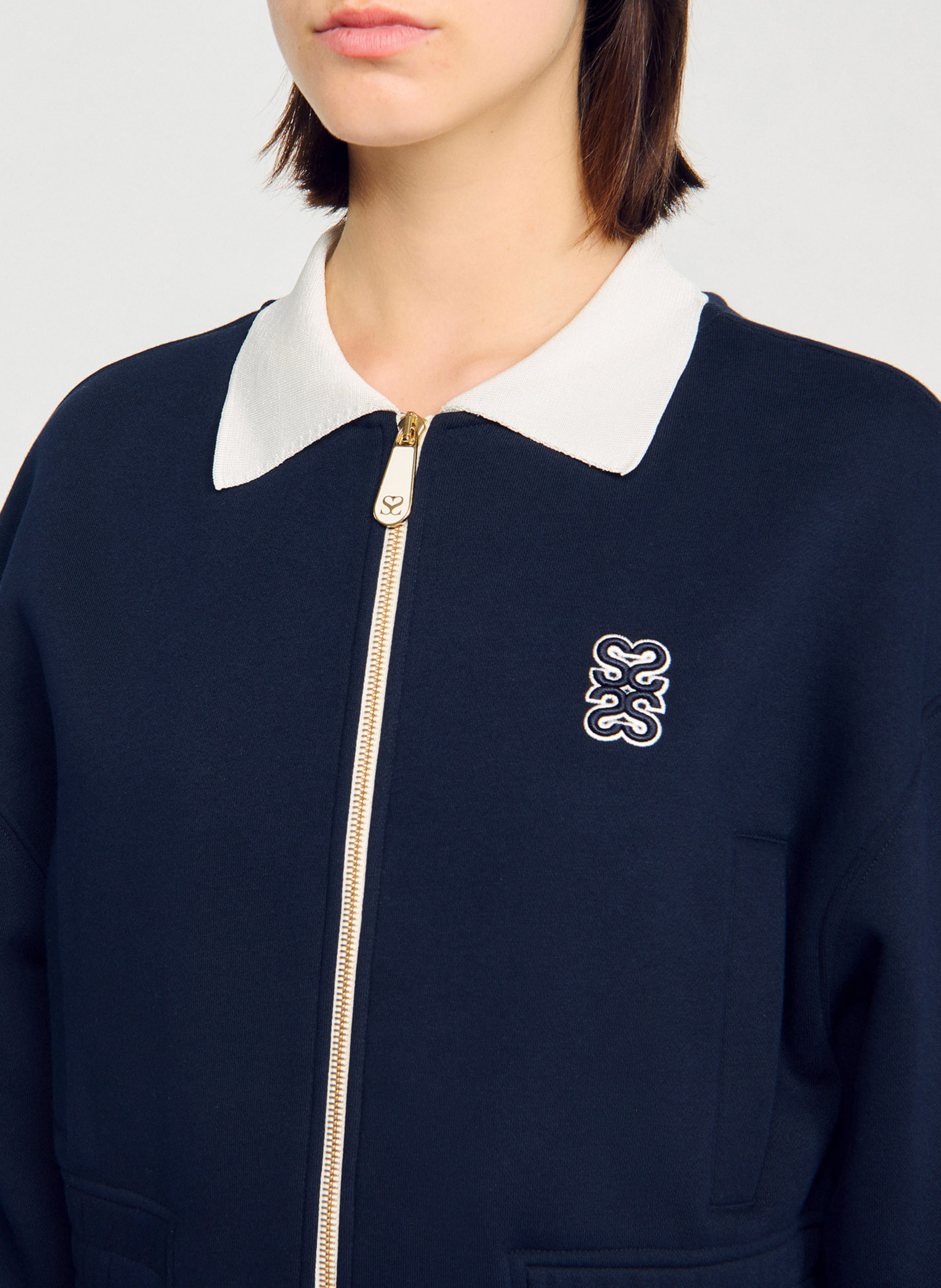 Sweat droit col classique en coton mélangé SANDRO Bleu