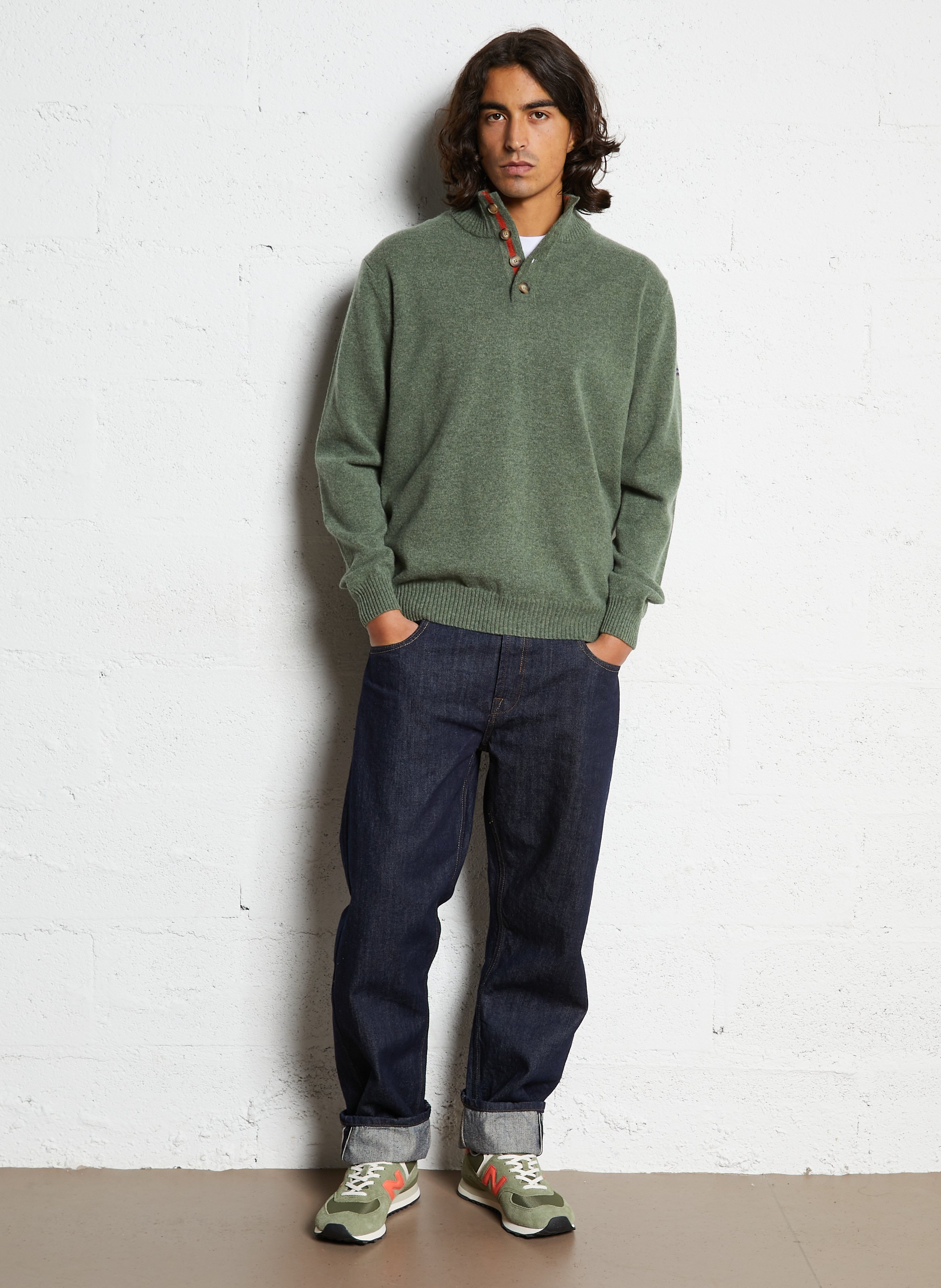 Pull droit col montant en laine ARMOR-LUX Rouge