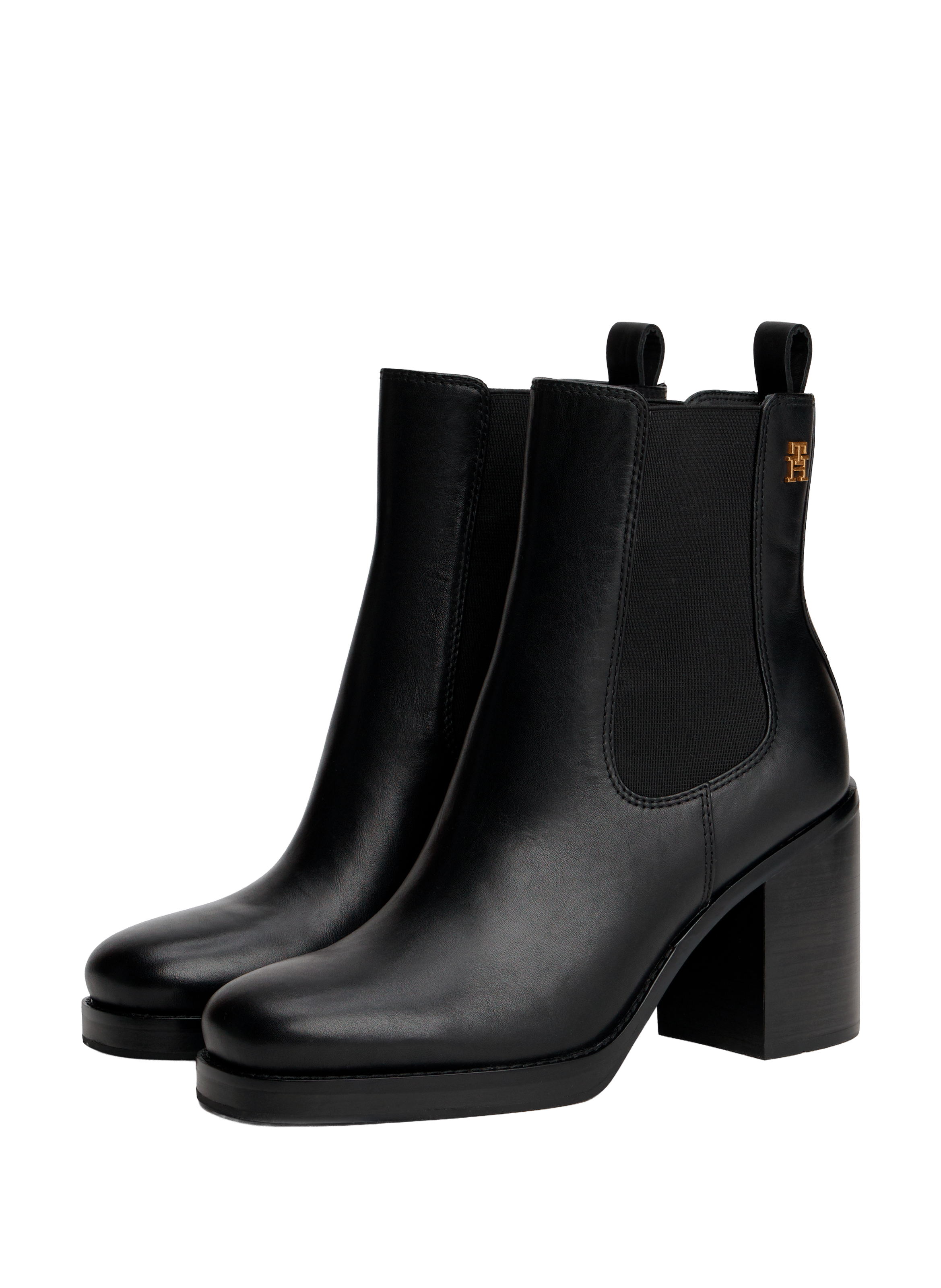 Bottines Chelsea High Block HL en cuir à bout carré  TOMMY HILFIGER Noir