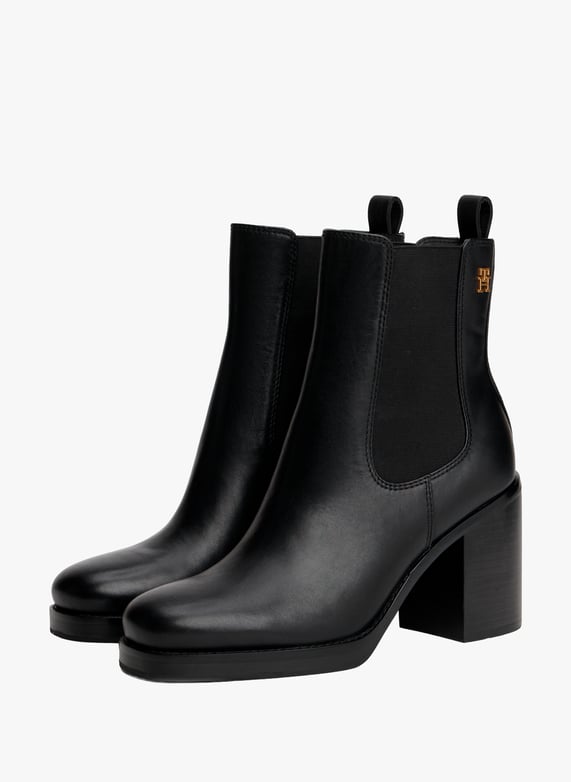 Bottines Chelsea High Block HL en cuir à bout carré  | Noir by TOMMY HILFIGER Bottines Chelsea High Block HL en cuir à bout carré  Noir