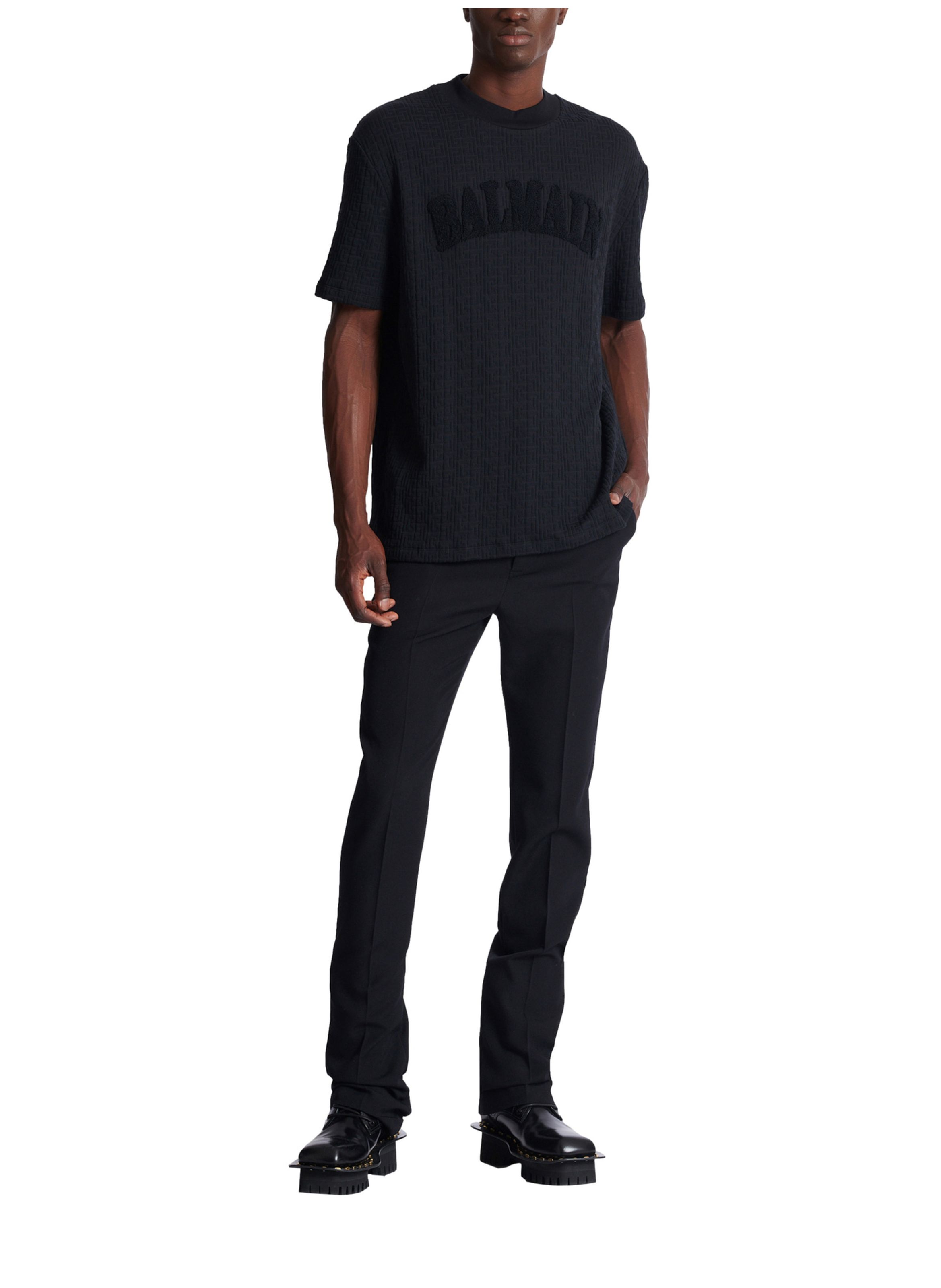 T-shirt monogramme éponge BALMAIN Noir