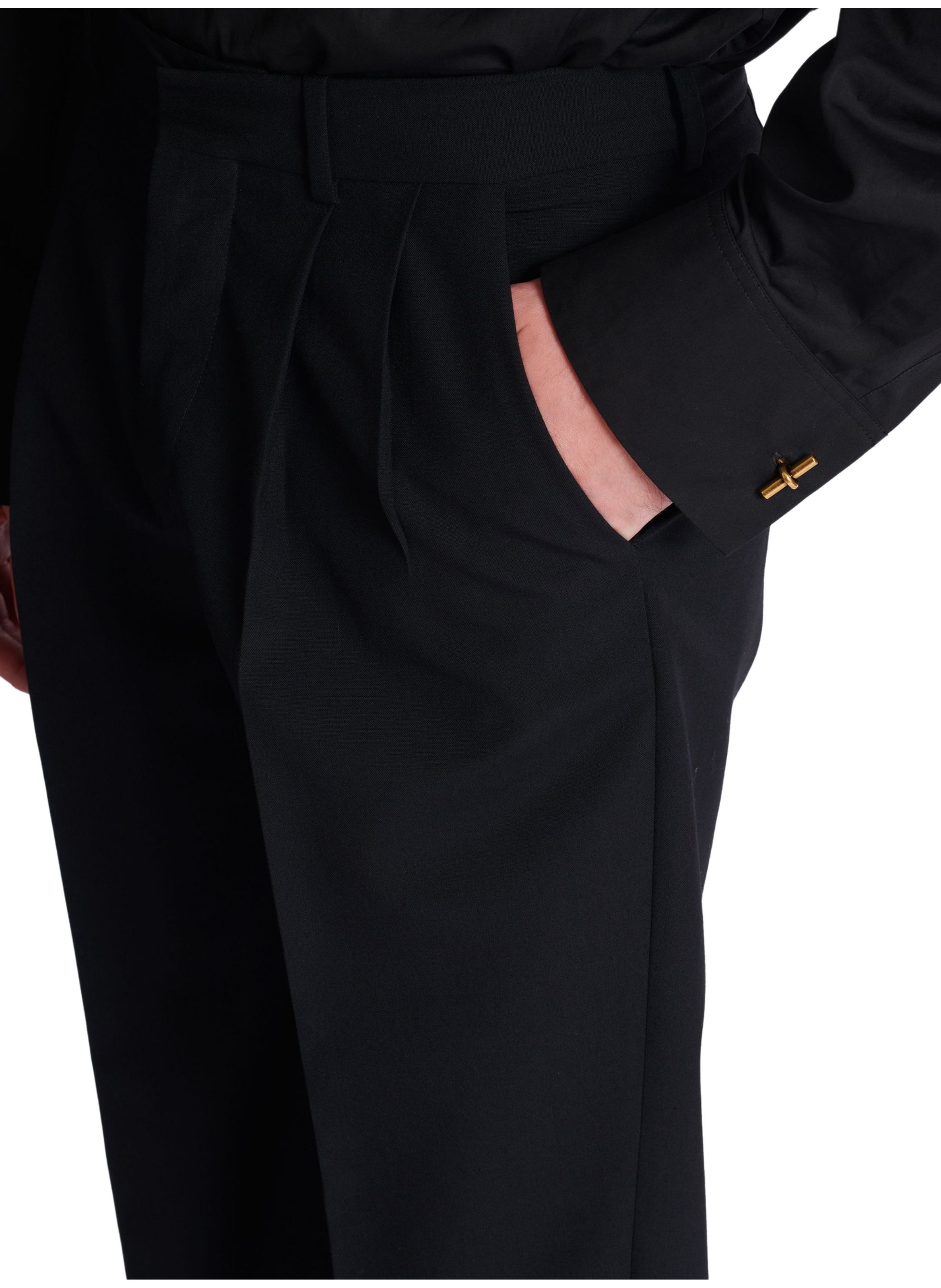 Pantalon droit en laine BALMAIN Noir