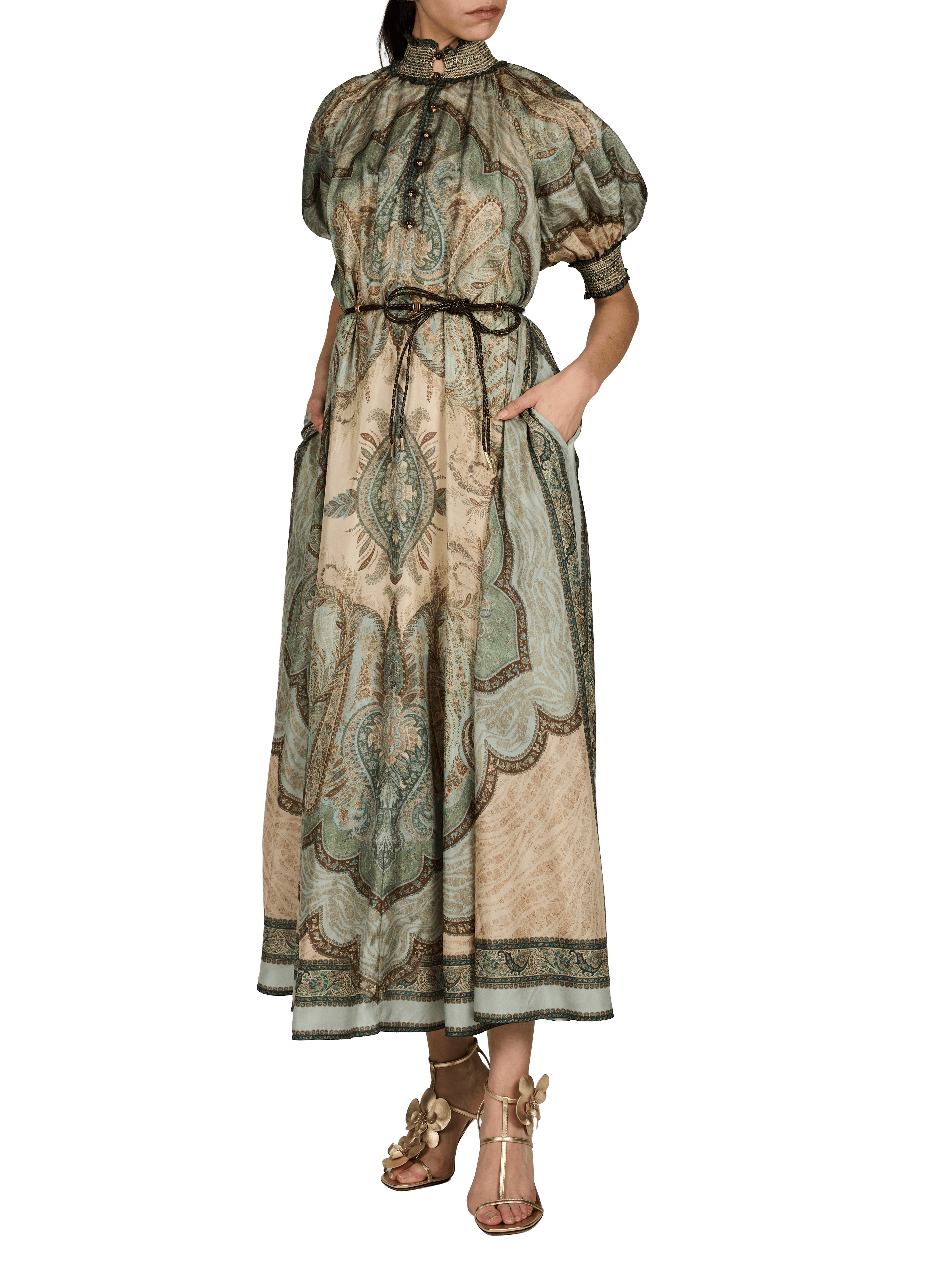 Robe fluide à col montant en soie ZIMMERMANN Multicolore
