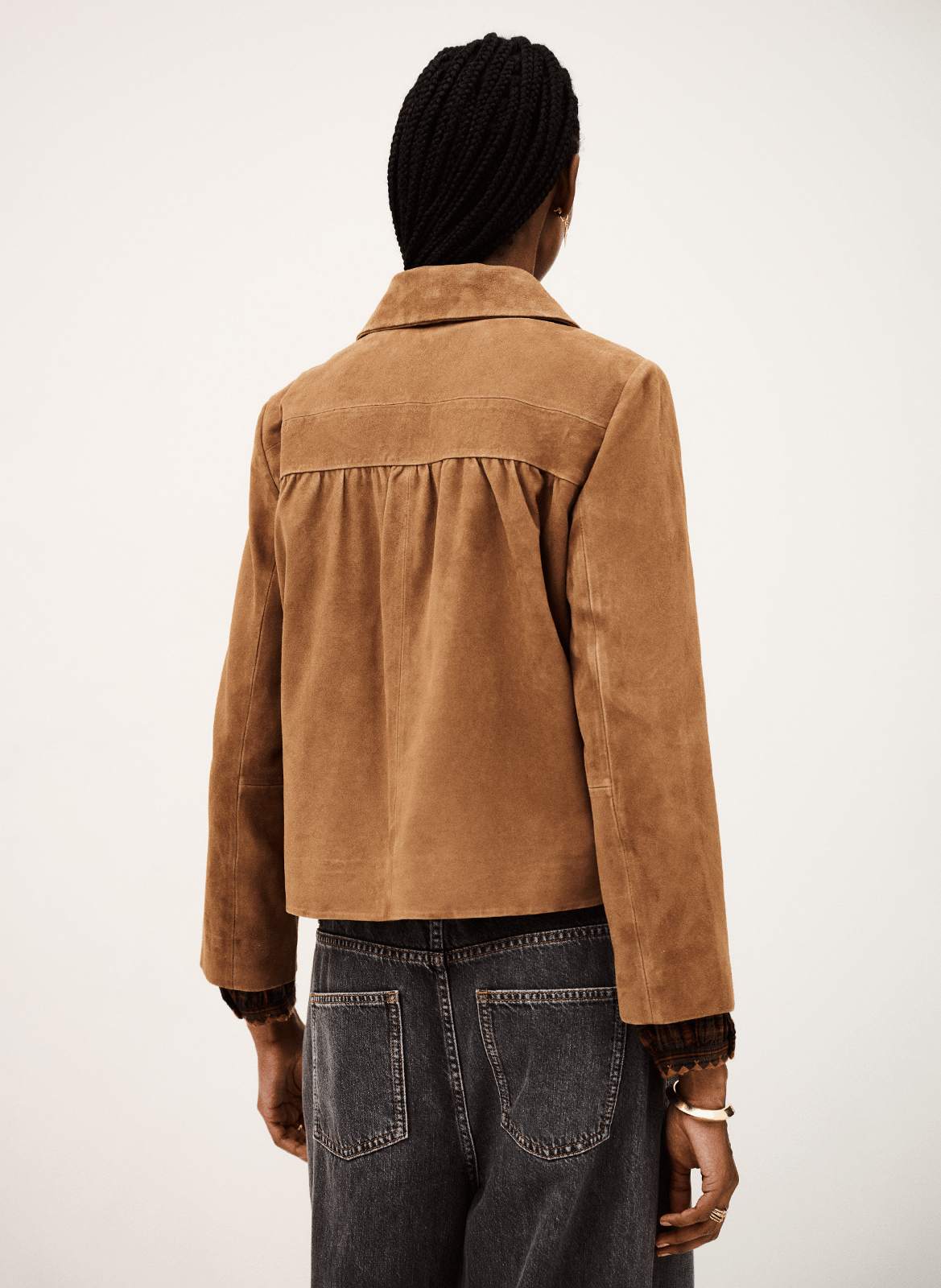 Veste courte en cuir velours milas BA&SH Marron