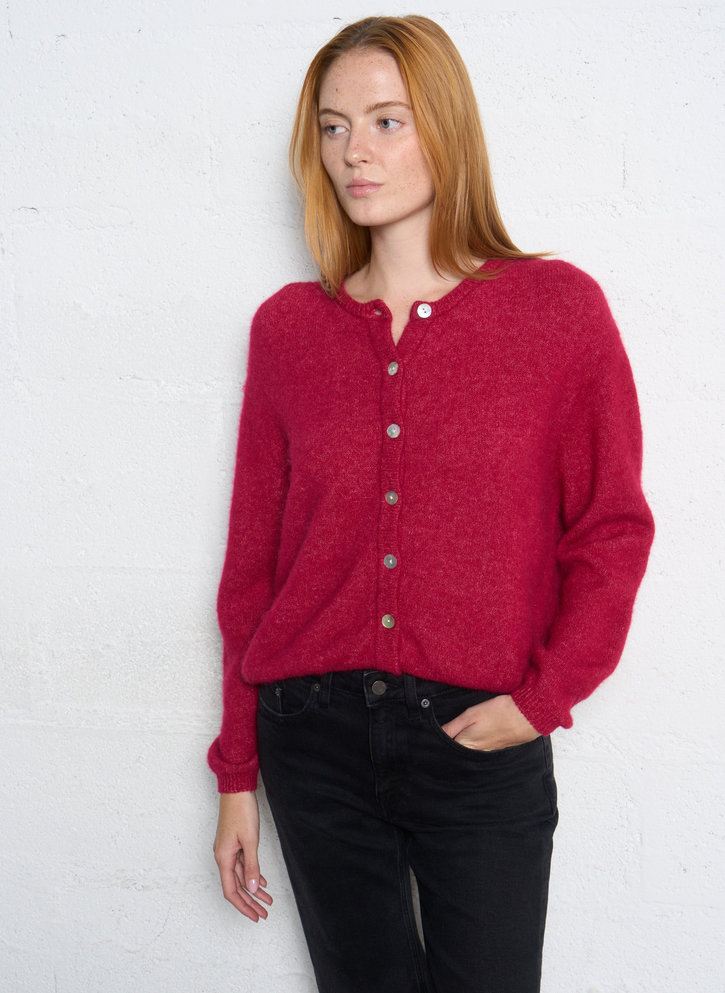 Gilet ample col rond en laine mélangée Vitow AMERICAN VINTAGE Rouge