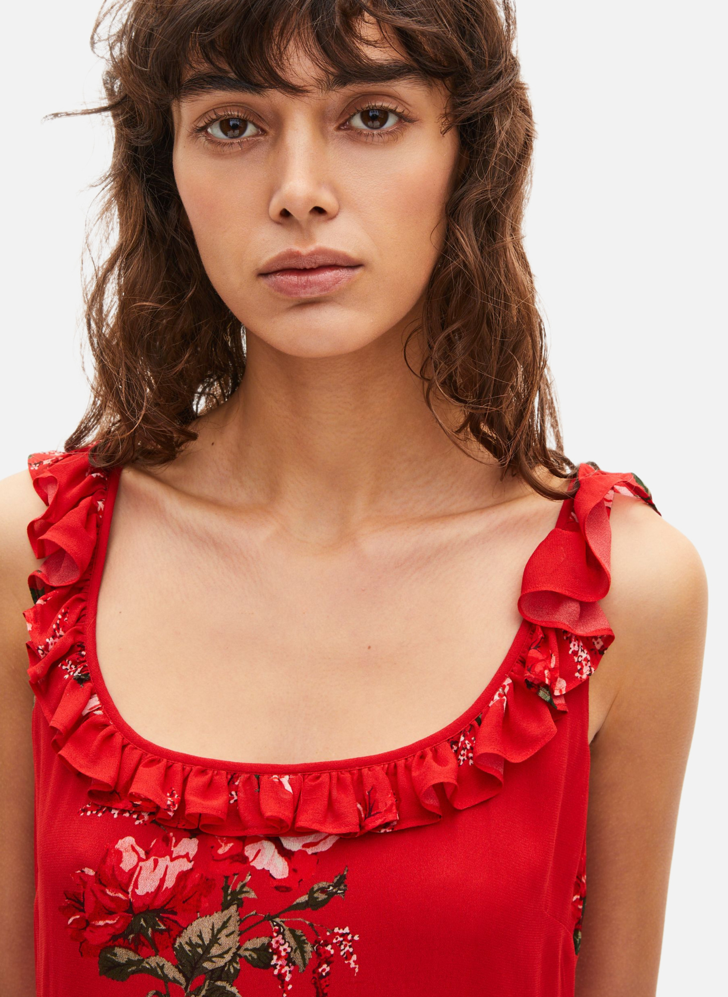 Robe longue avec volants imprimée fleurs THE KOOPLES Rouge