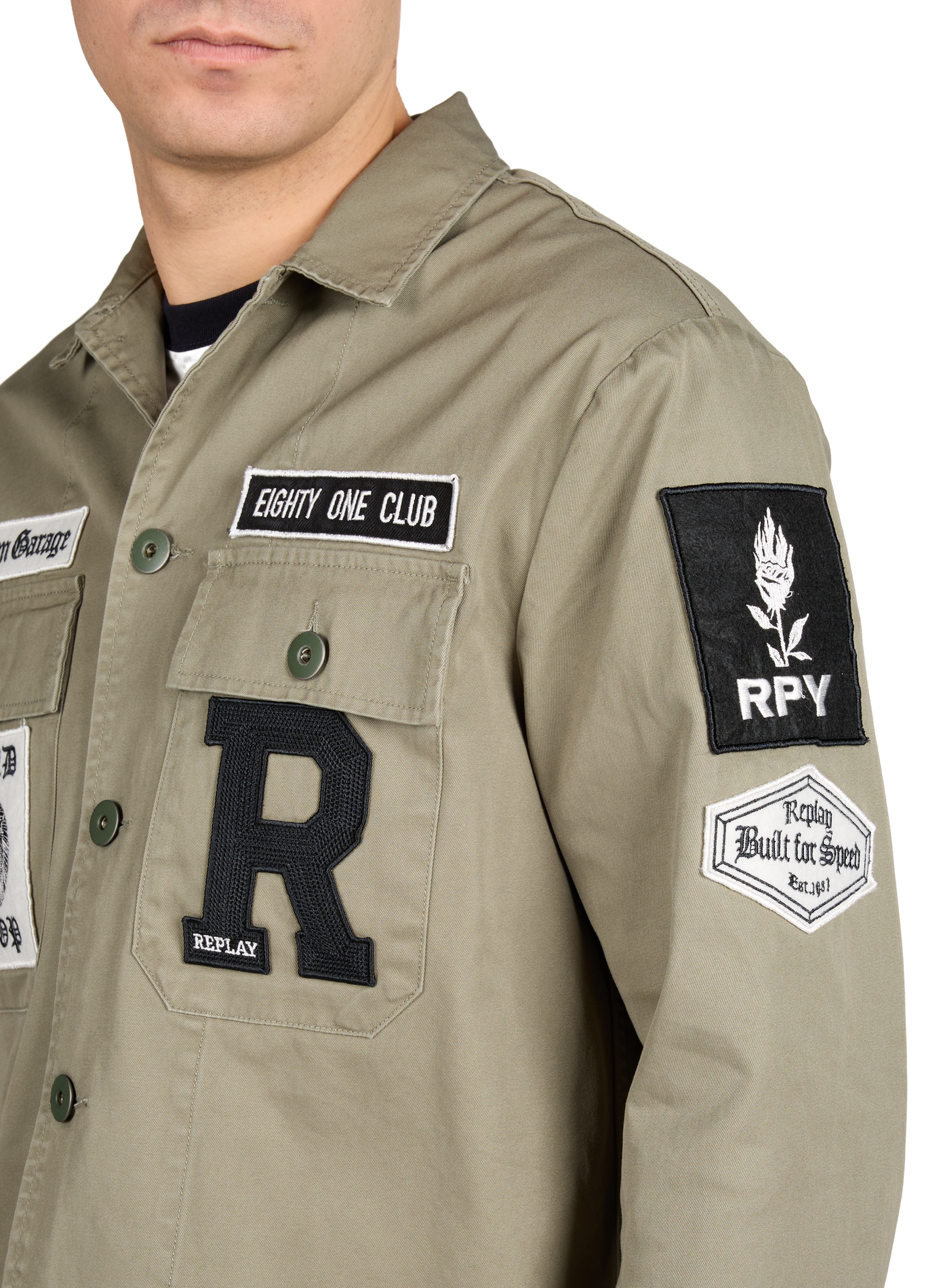 Straight jacket with classic cotton collar REPLAY Green