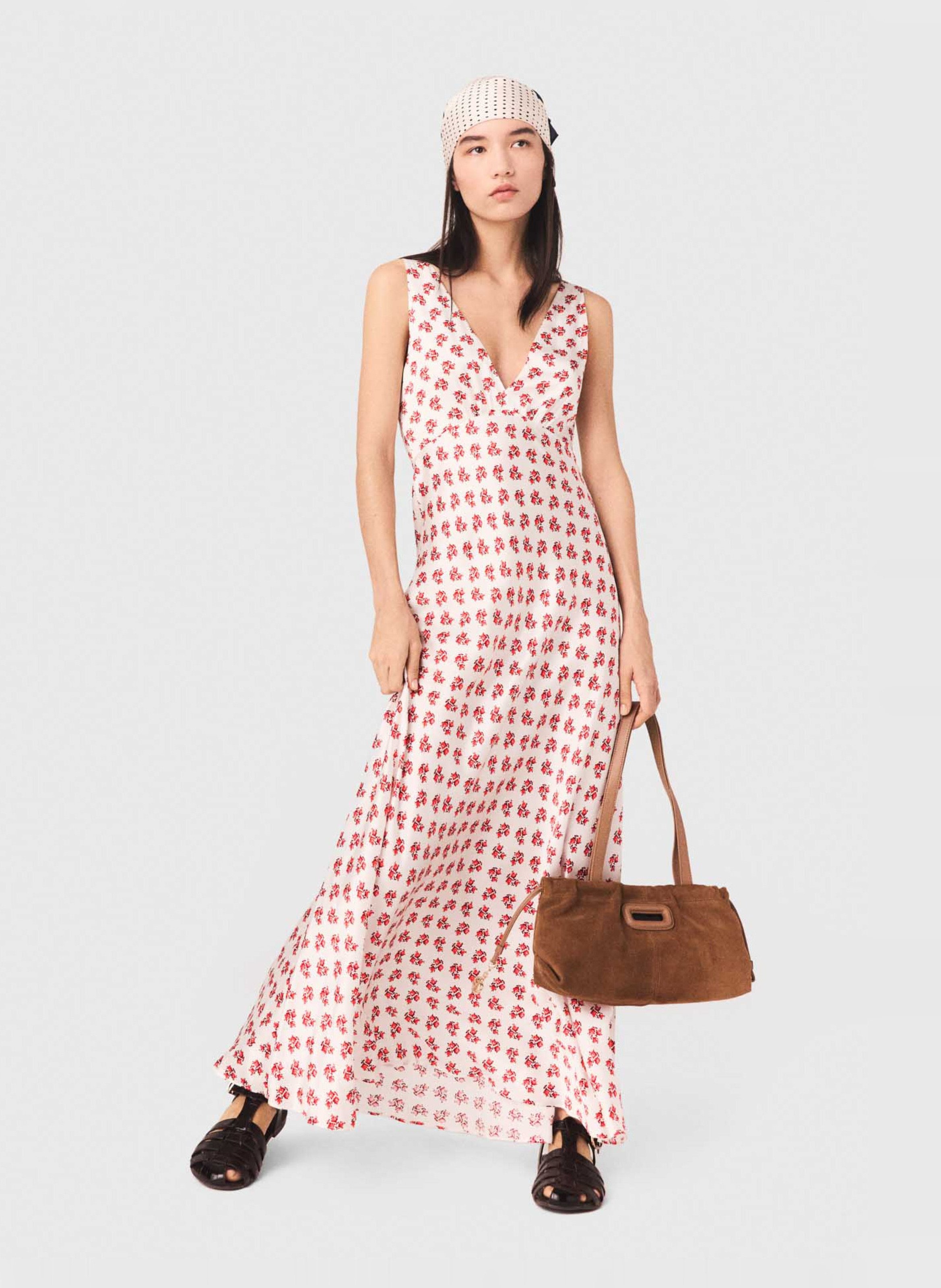 Robe longue évasée en soie MAJE Rouge