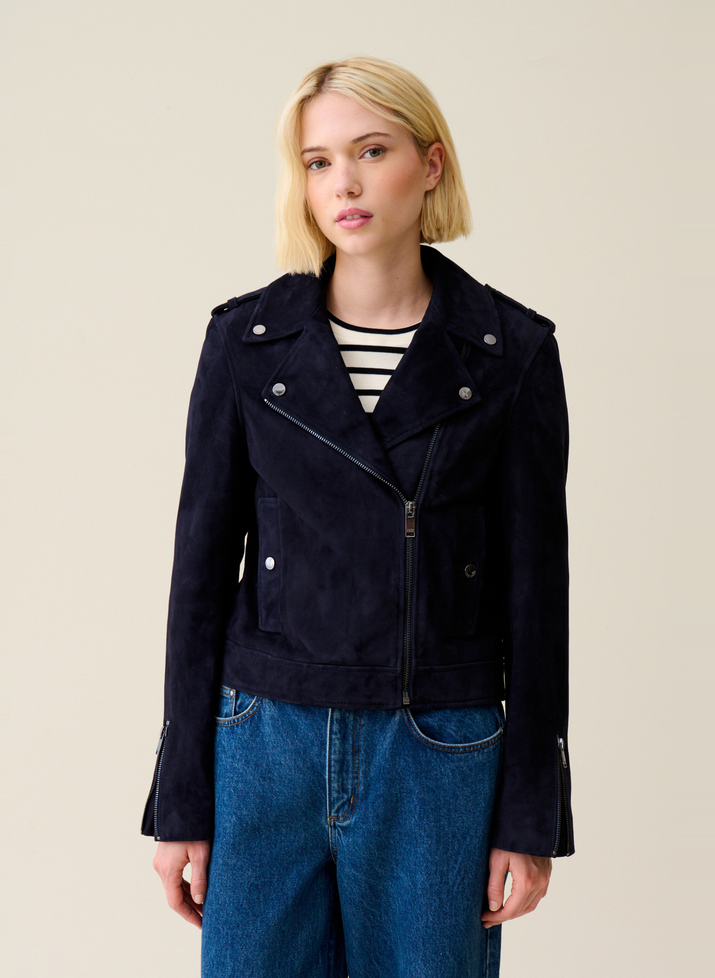 Veste courte en cuir velours CLAUDIE PIERLOT Bleu