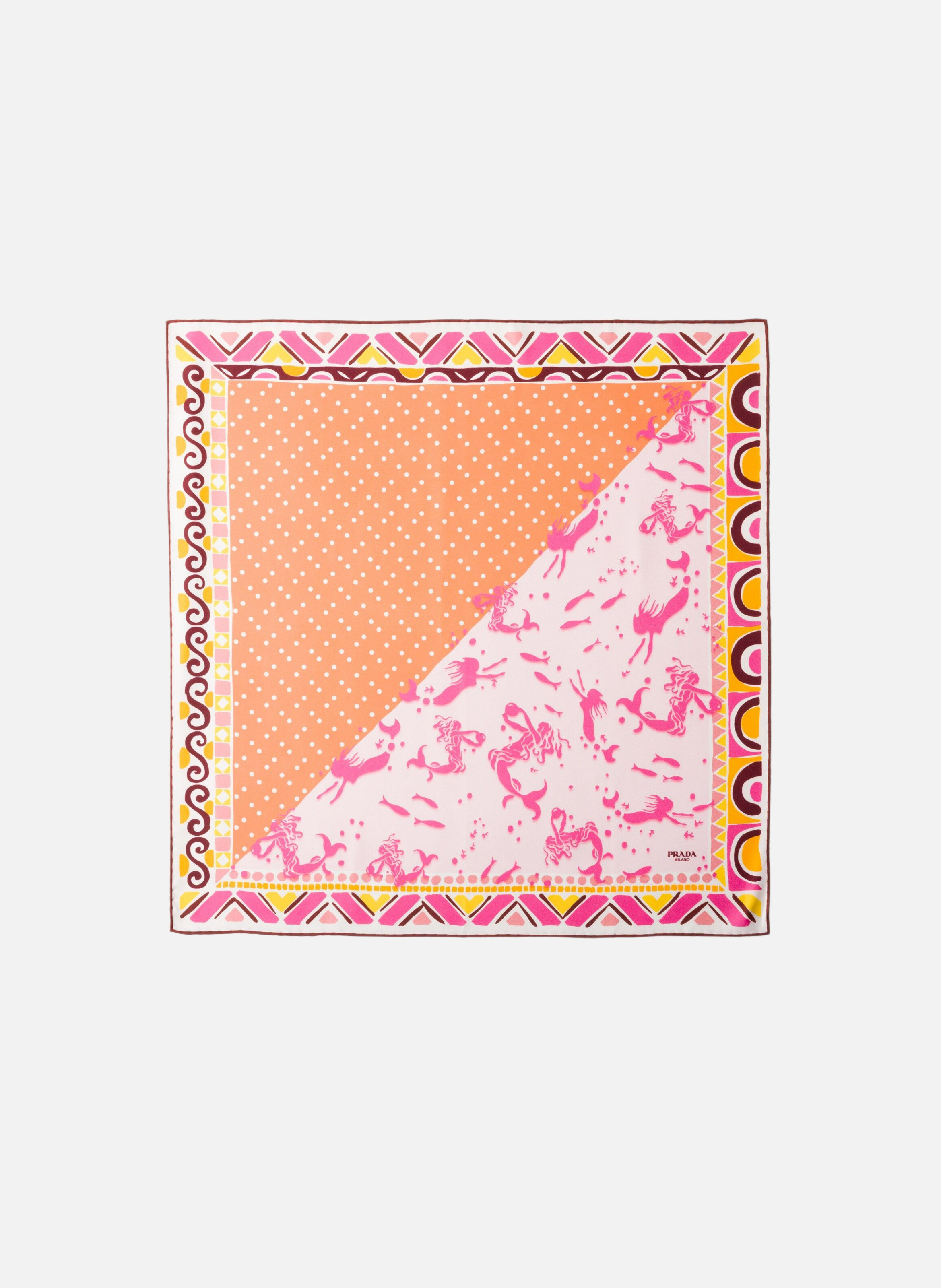 Écharpe en sergé de soie imprimé, 55 x 55 cm PRADA Jaune