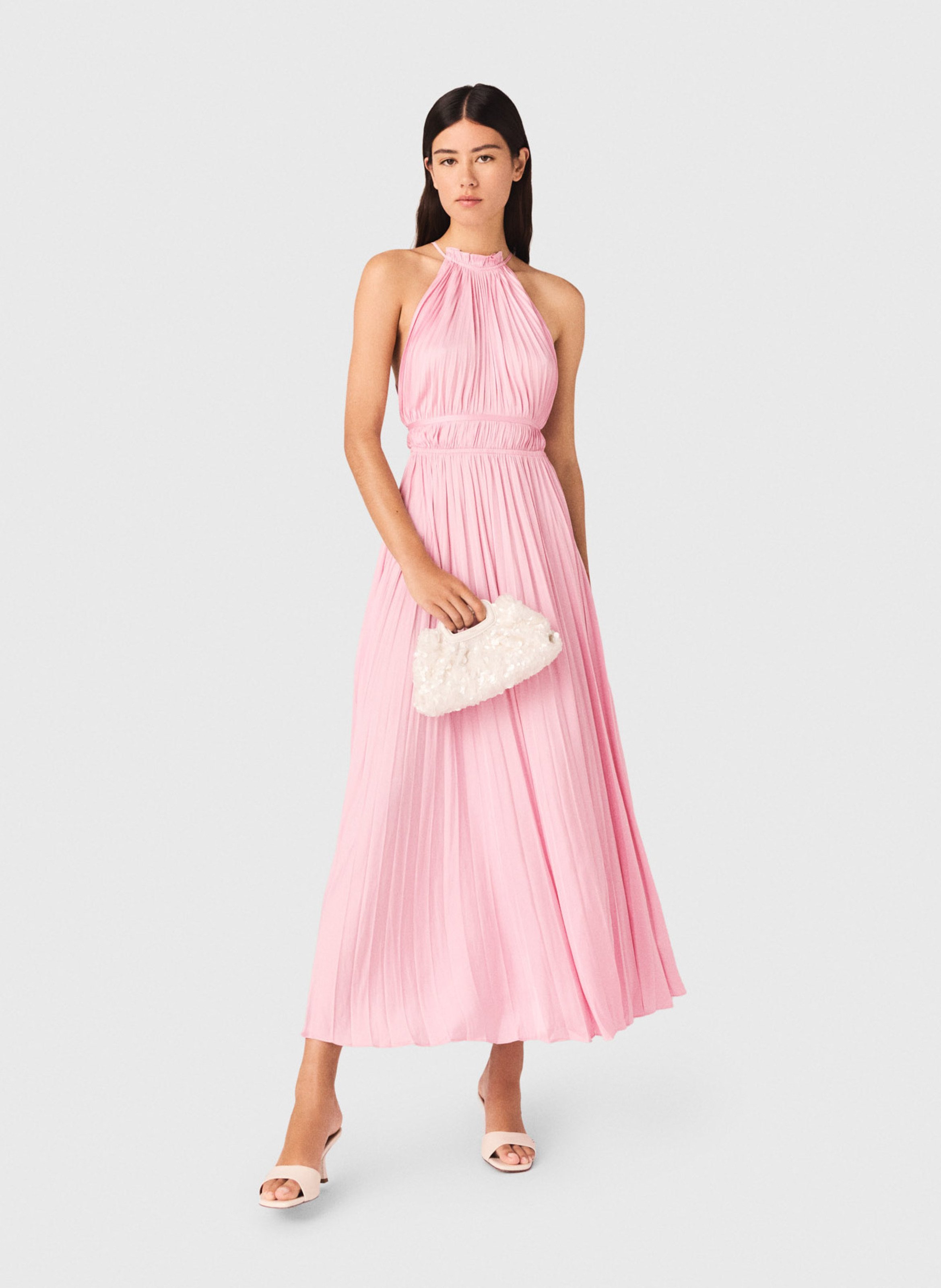 Robe longue évasée plissée MAJE Rose