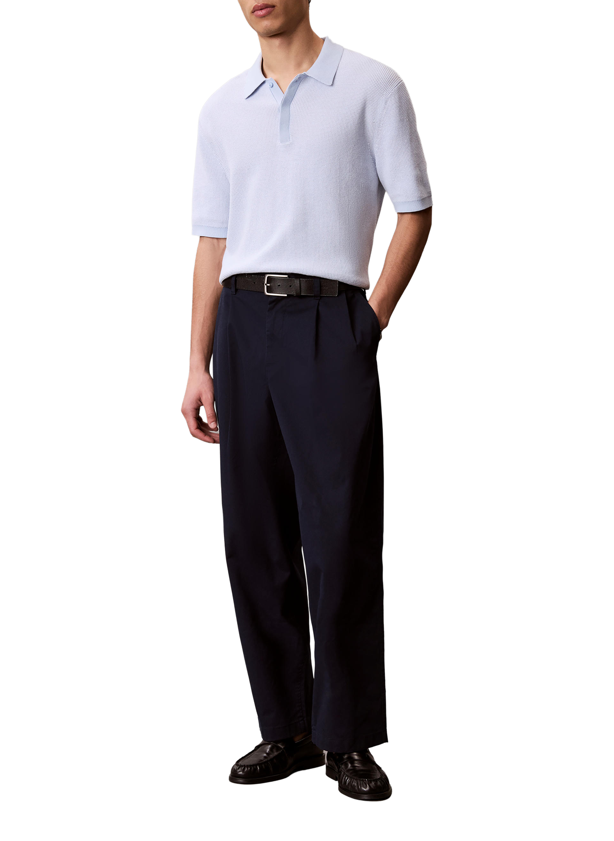 Pantalon droit en coton mélangé CALVIN KLEIN Bleu