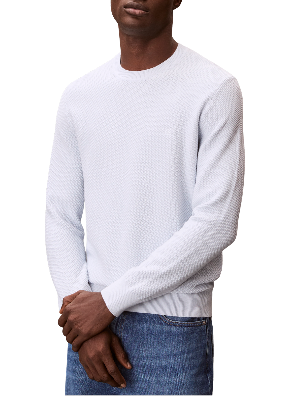 Pull col rond droit en coton BCI CALVIN KLEIN Bleu