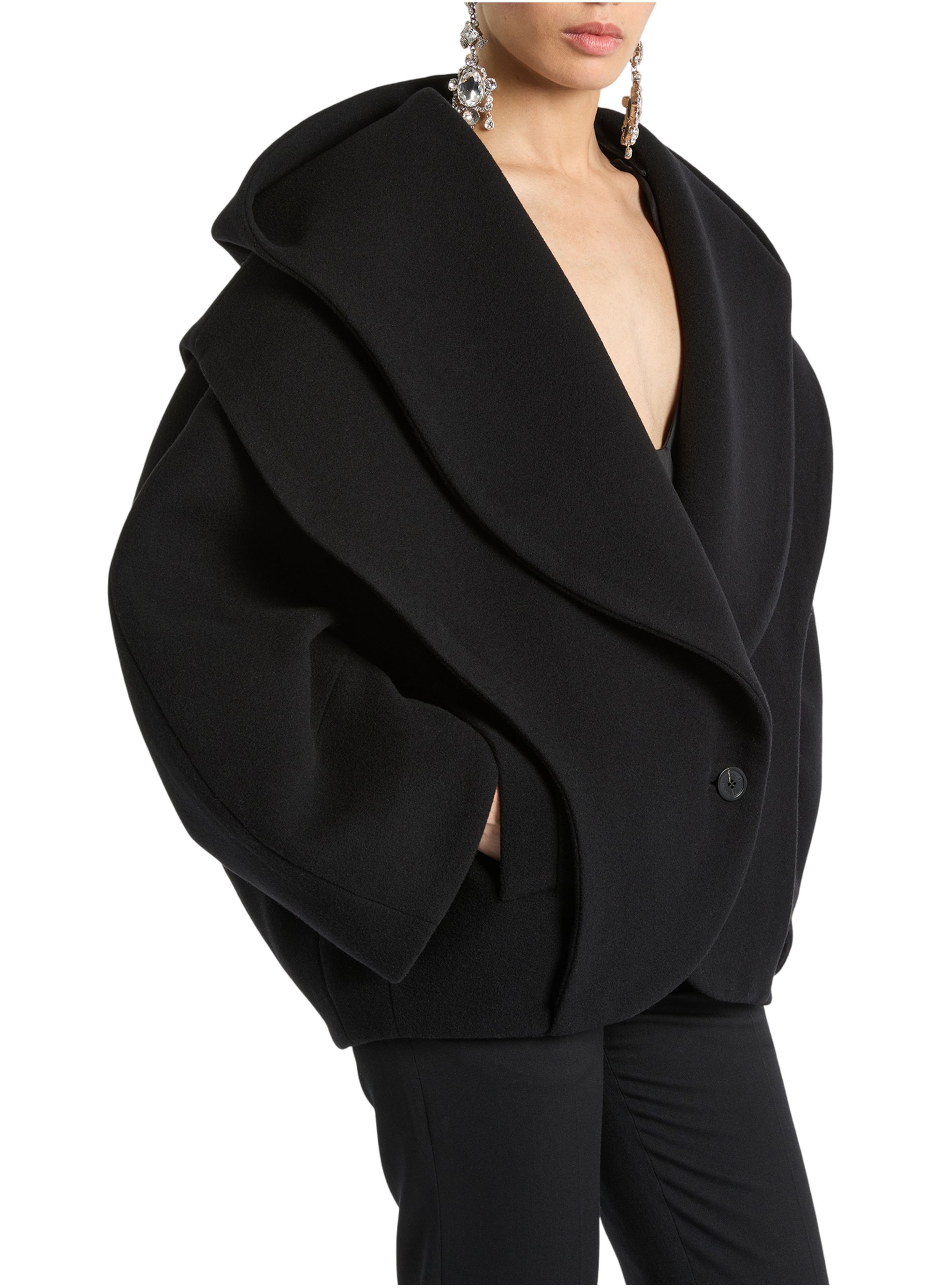 Caban oversize à capuche en laine BALMAIN Noir