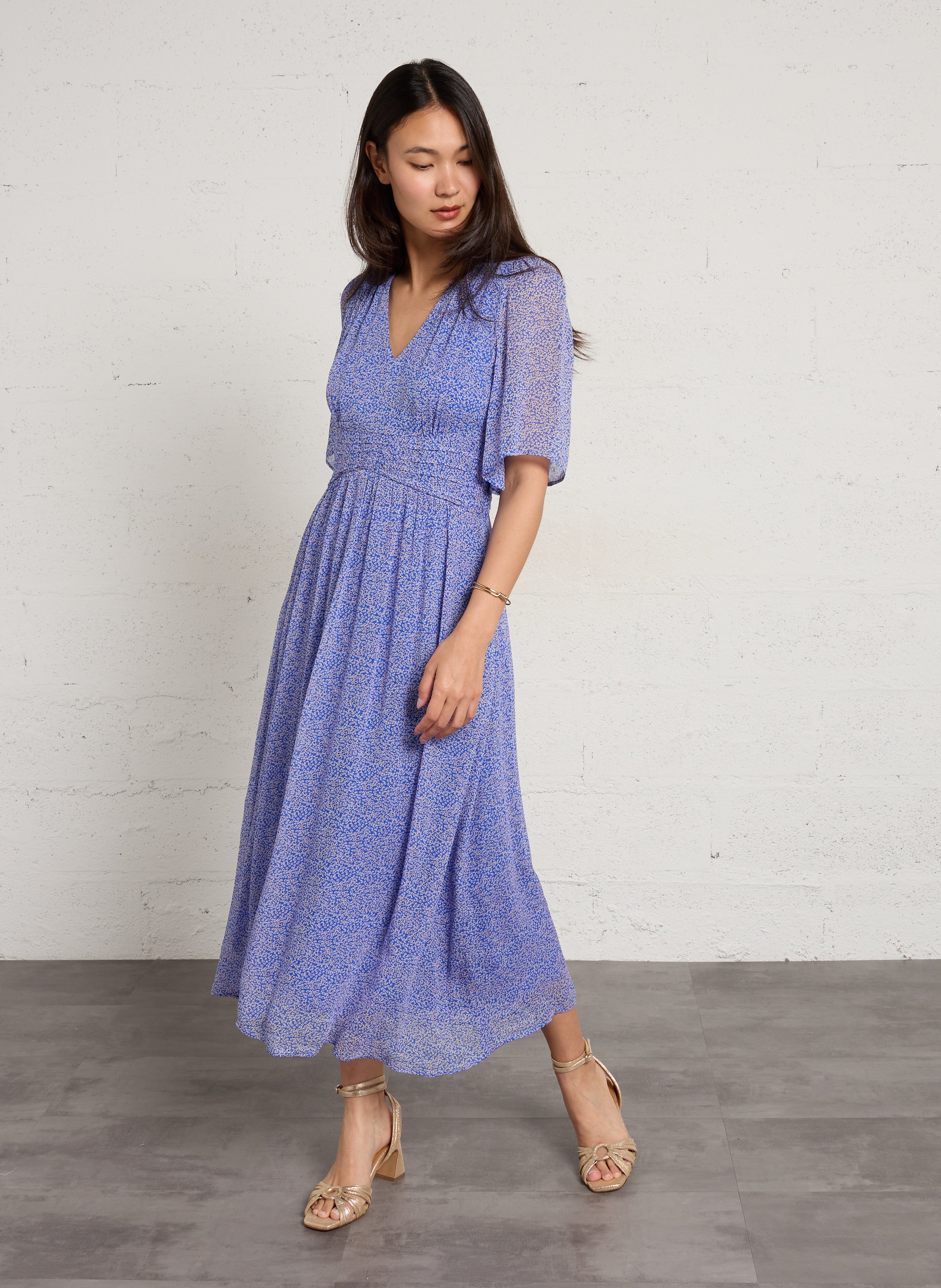 Robe longue ample col v bradie MAISON 123 Bleu