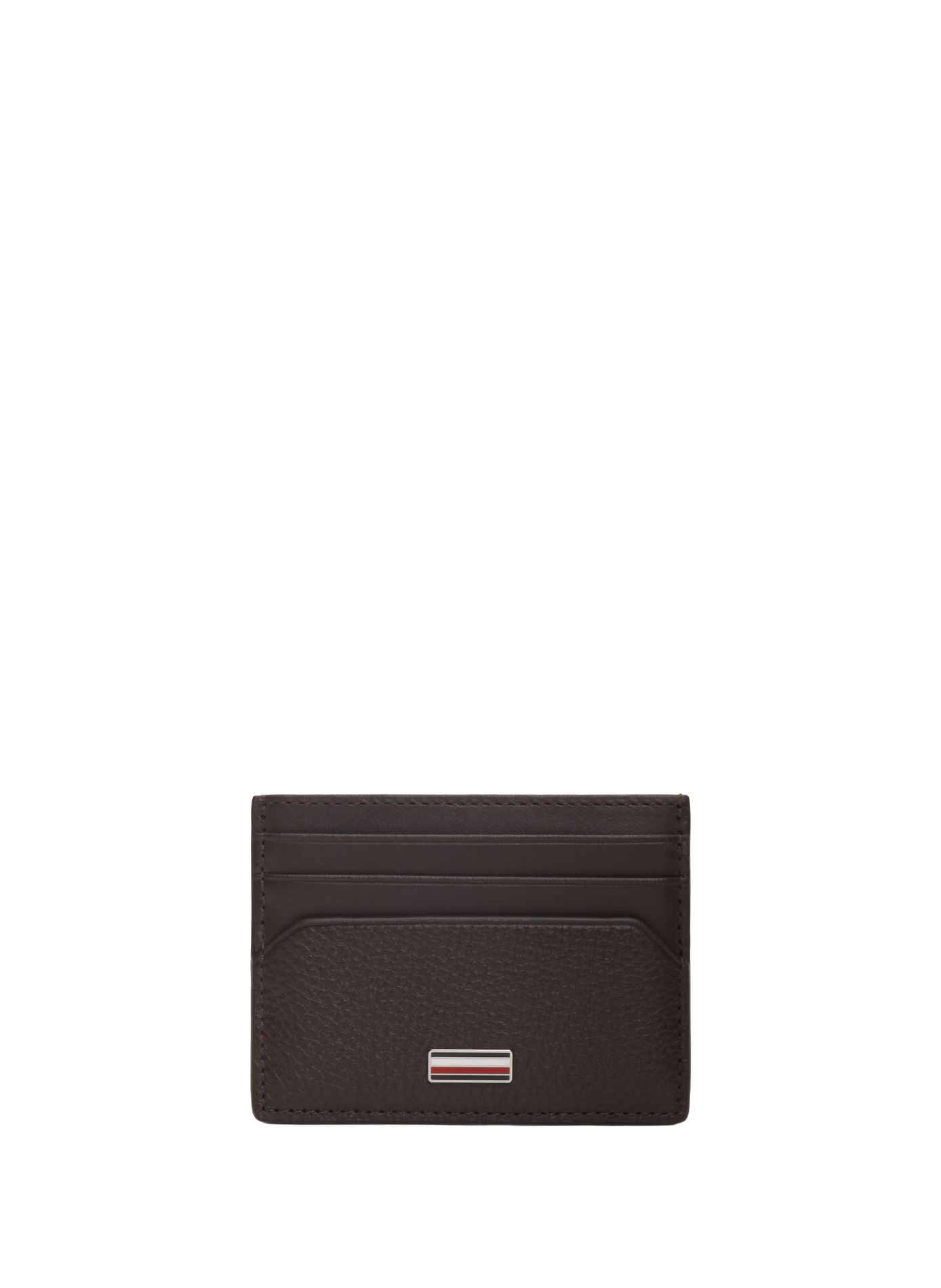 Textured leather card holder with metallic logo TOMMY HILFIGER Brown