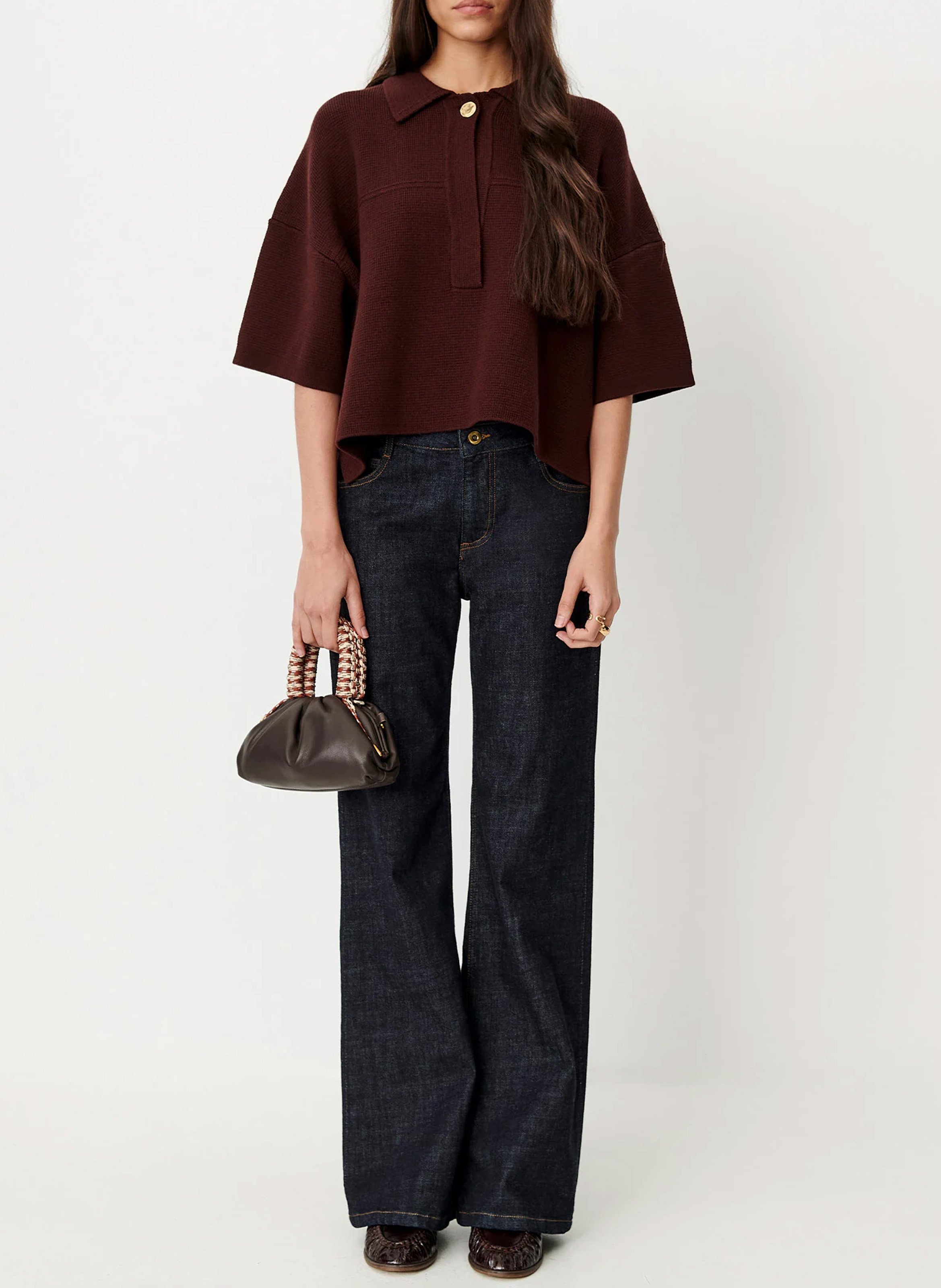 Pull polo oversize en maille rigel SESSUN Marron