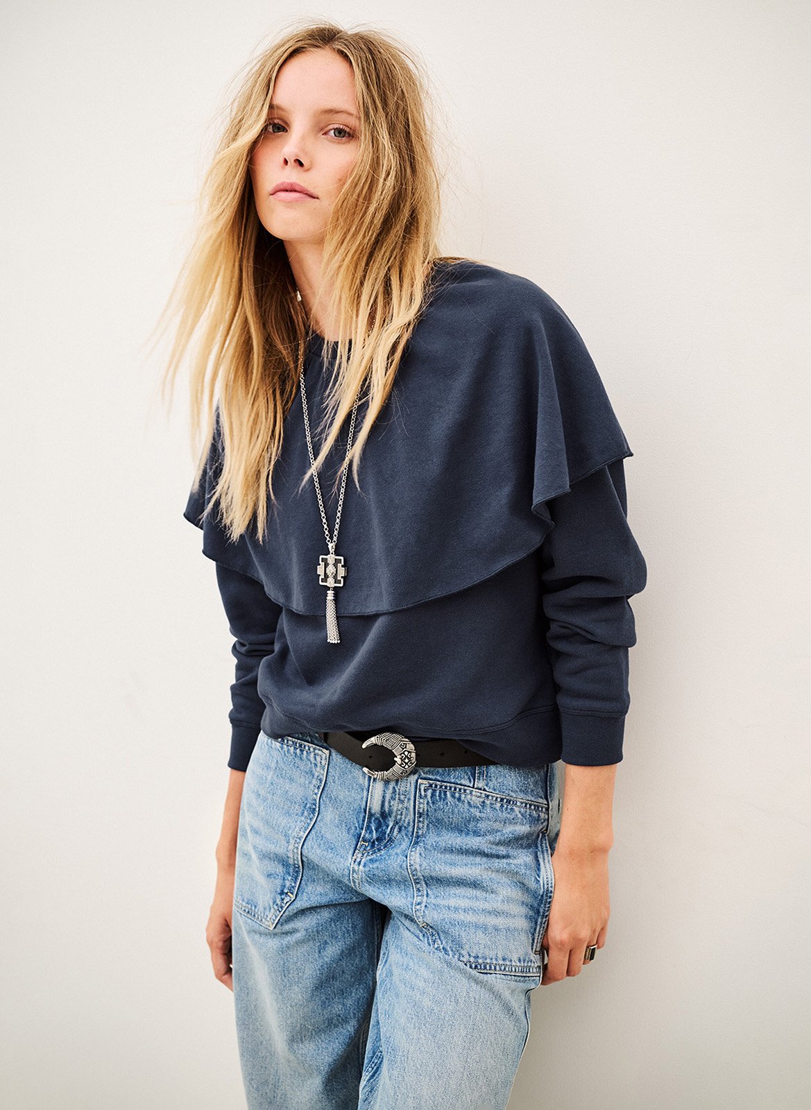 Sweat droit en coton mélangé dehina BA&SH Bleu