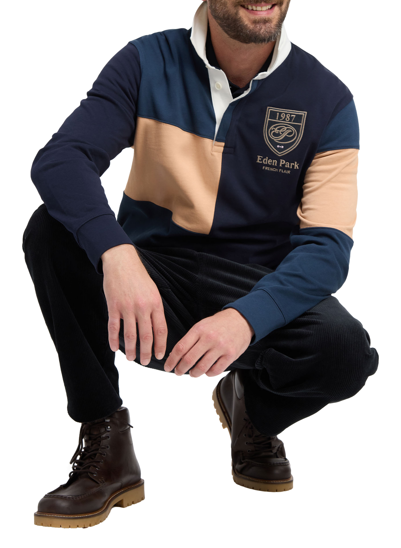 Straight-fit colour-block cotton polo shirt EDEN PARK Grey