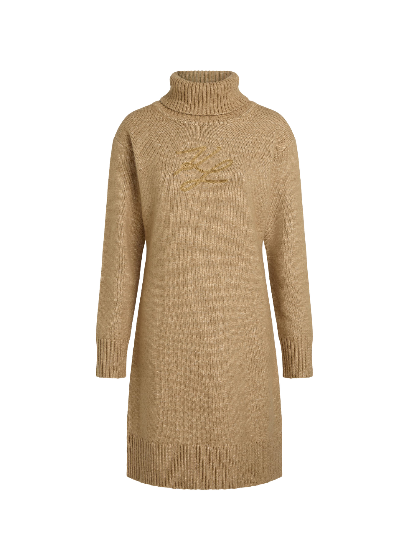 Robe droite col roulé en laine mélangée KARL LAGERFELD Beige