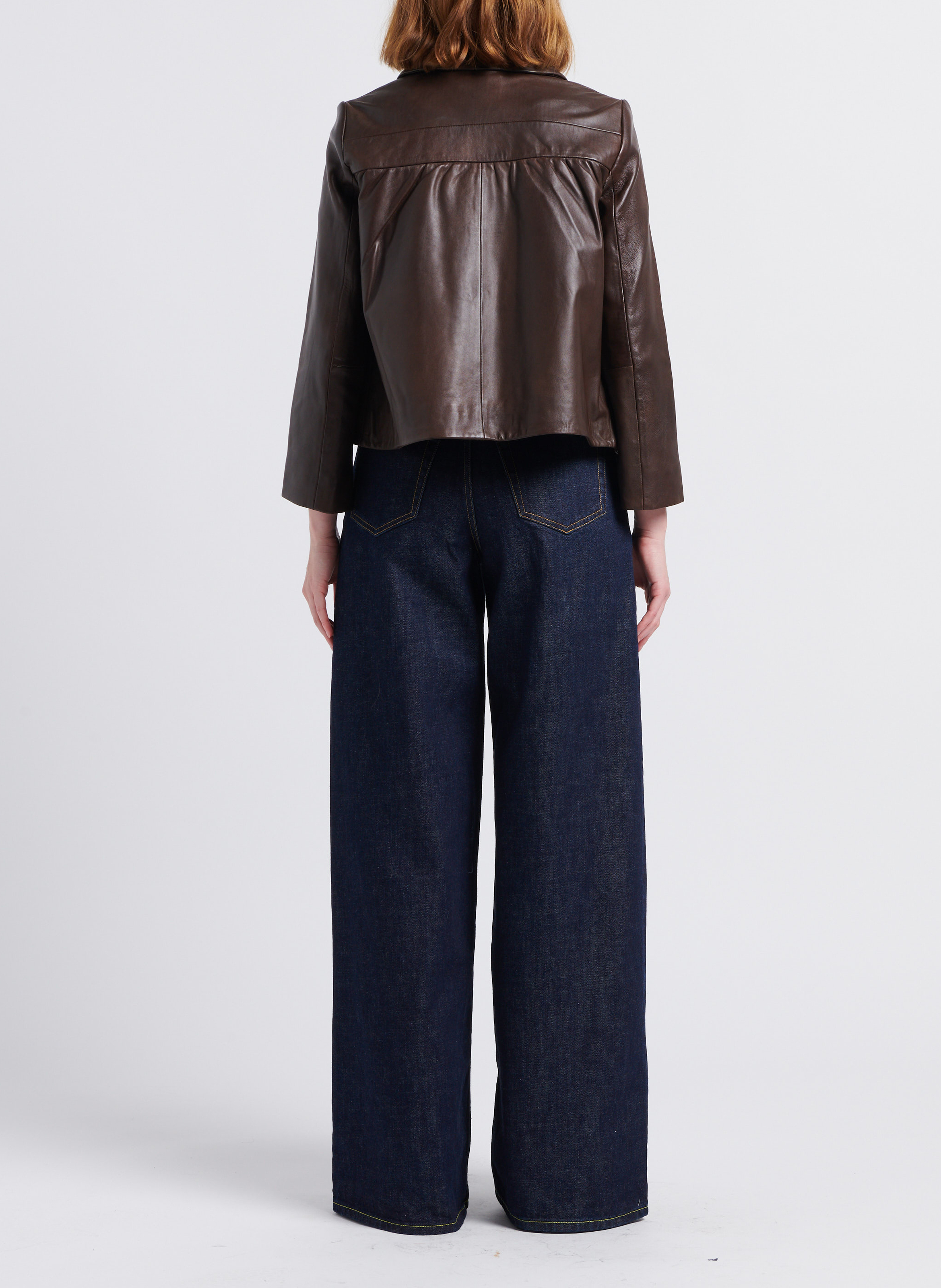 Veste col claudine en cuir milos BA&SH Marron