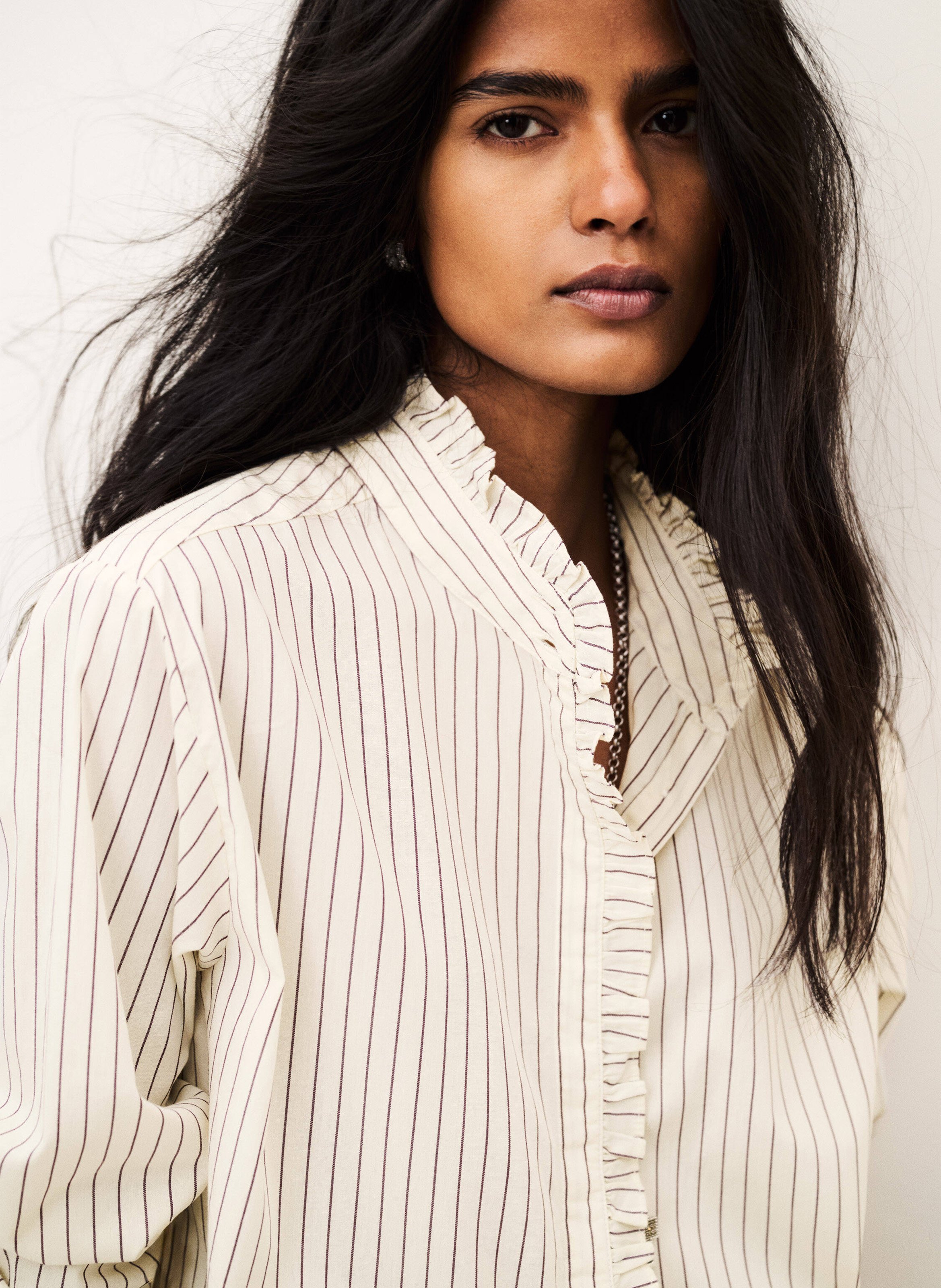 Chemise droite à rayures en coton elvire BA&SH Beige