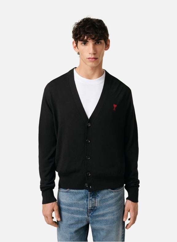 Cardigan ami de coeur rouge Noir by AMI PARIS AMI PARIS Cardigan ami de coeur rouge Noir