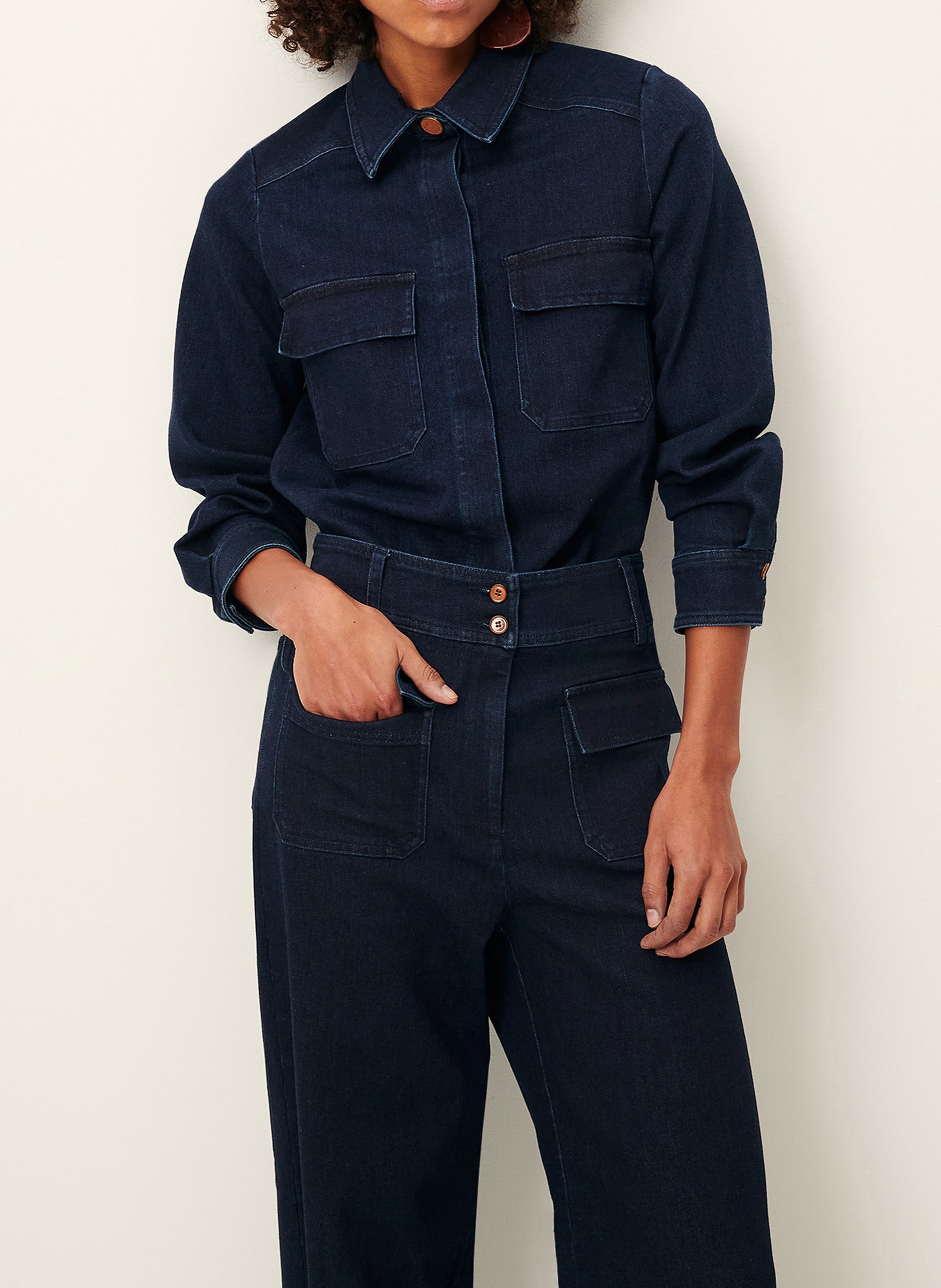 Veste courte droite en denim de coton léger guggen SESSUN Bleu