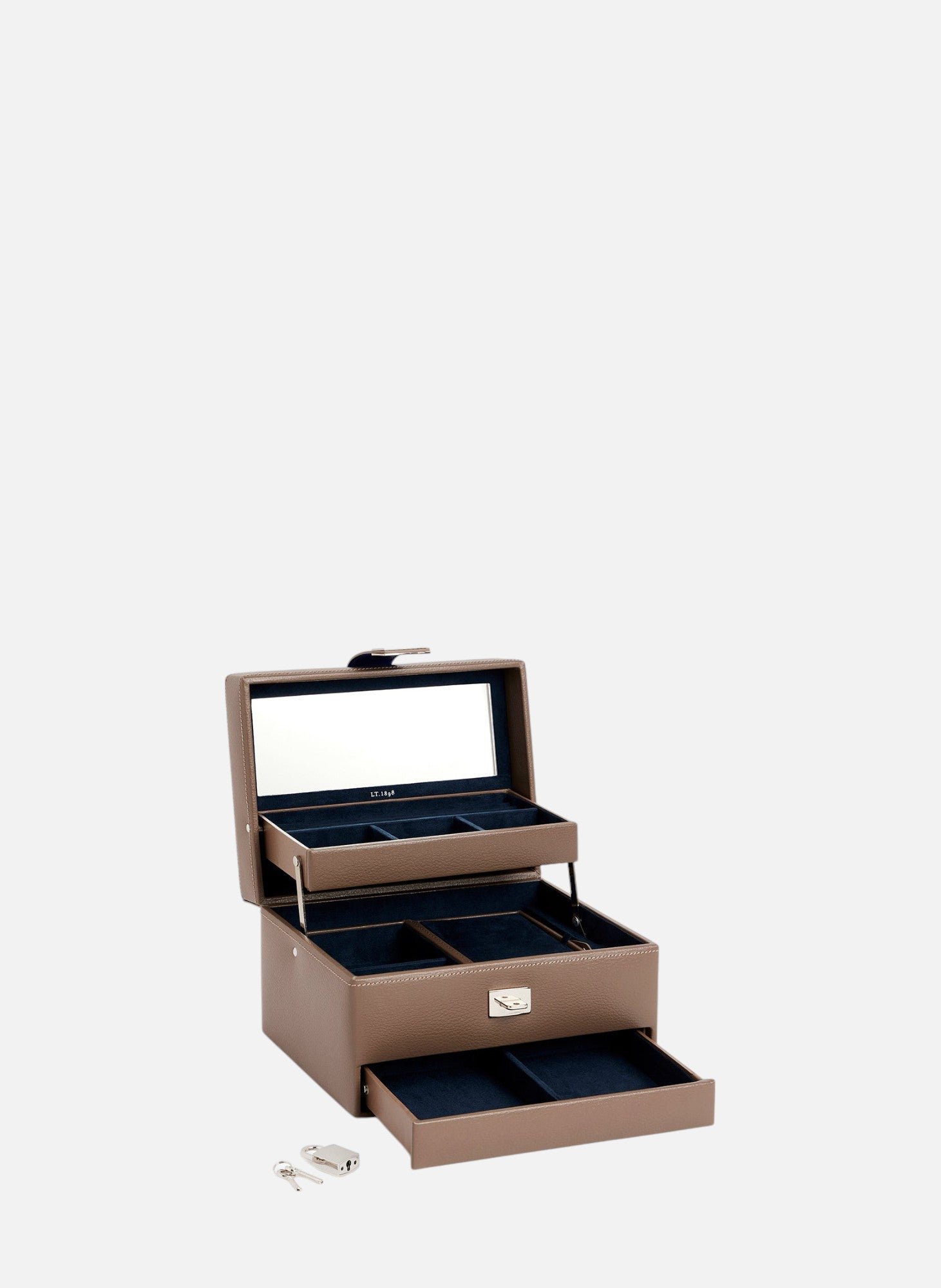 Boite à bijoux moyen modèle ouverture automatique en cuir LE TANNEUR Marron