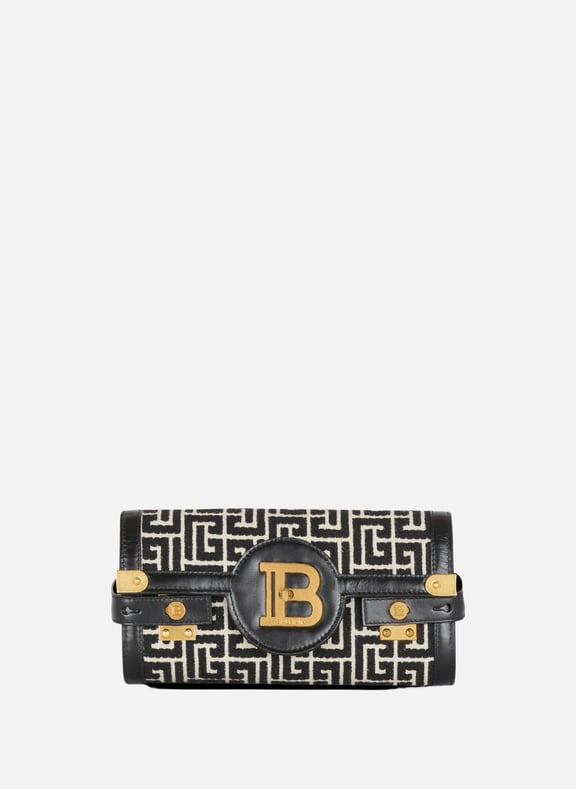 B-buzz pouch 23 en toile jacquard monogrammée et cuir Noir by BALMAIN BALMAIN B-buzz pouch 23 en toile jacquard monogrammée et cuir Noir