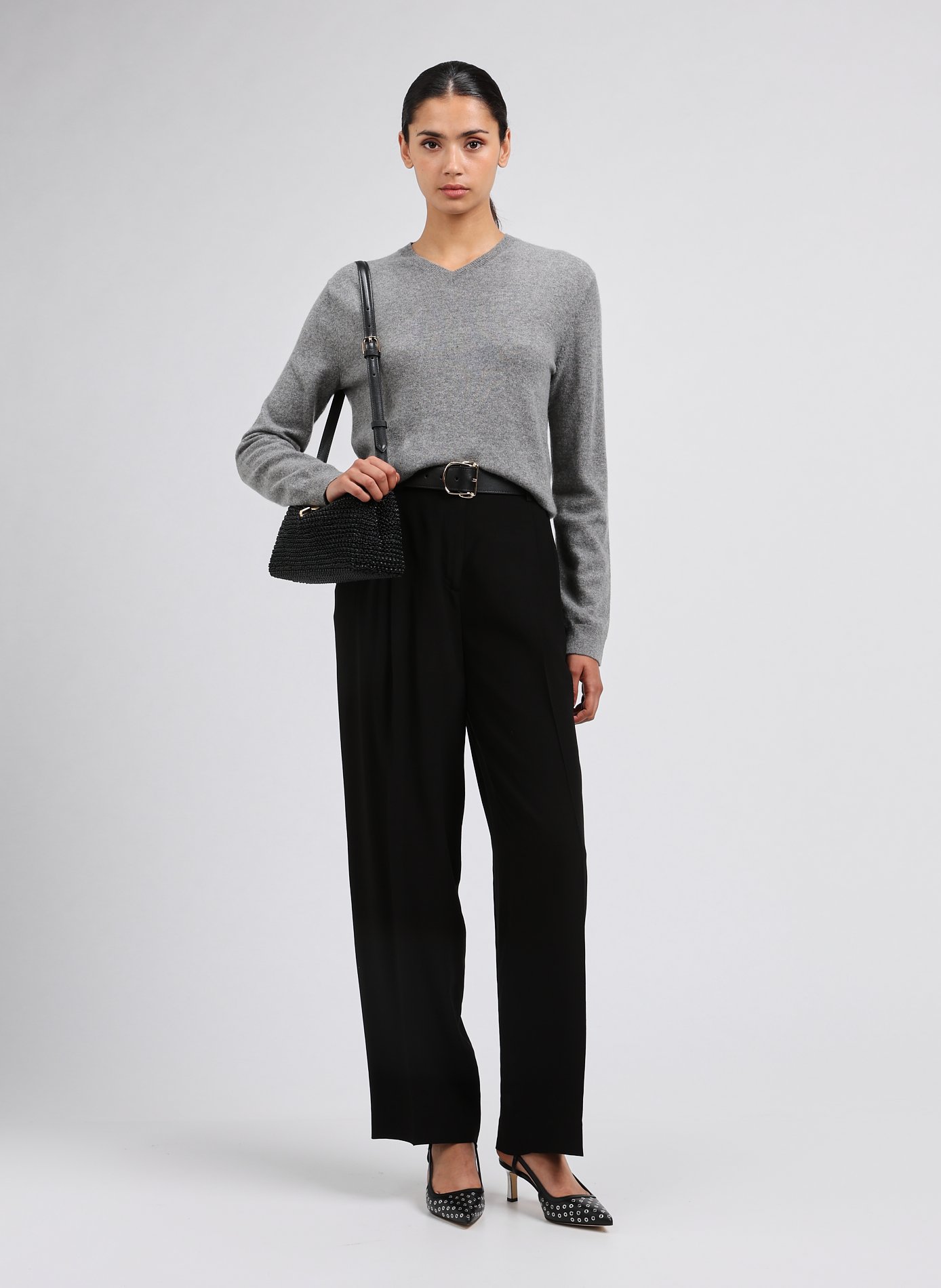 Braided leather T-lock handbag TOTEME Black