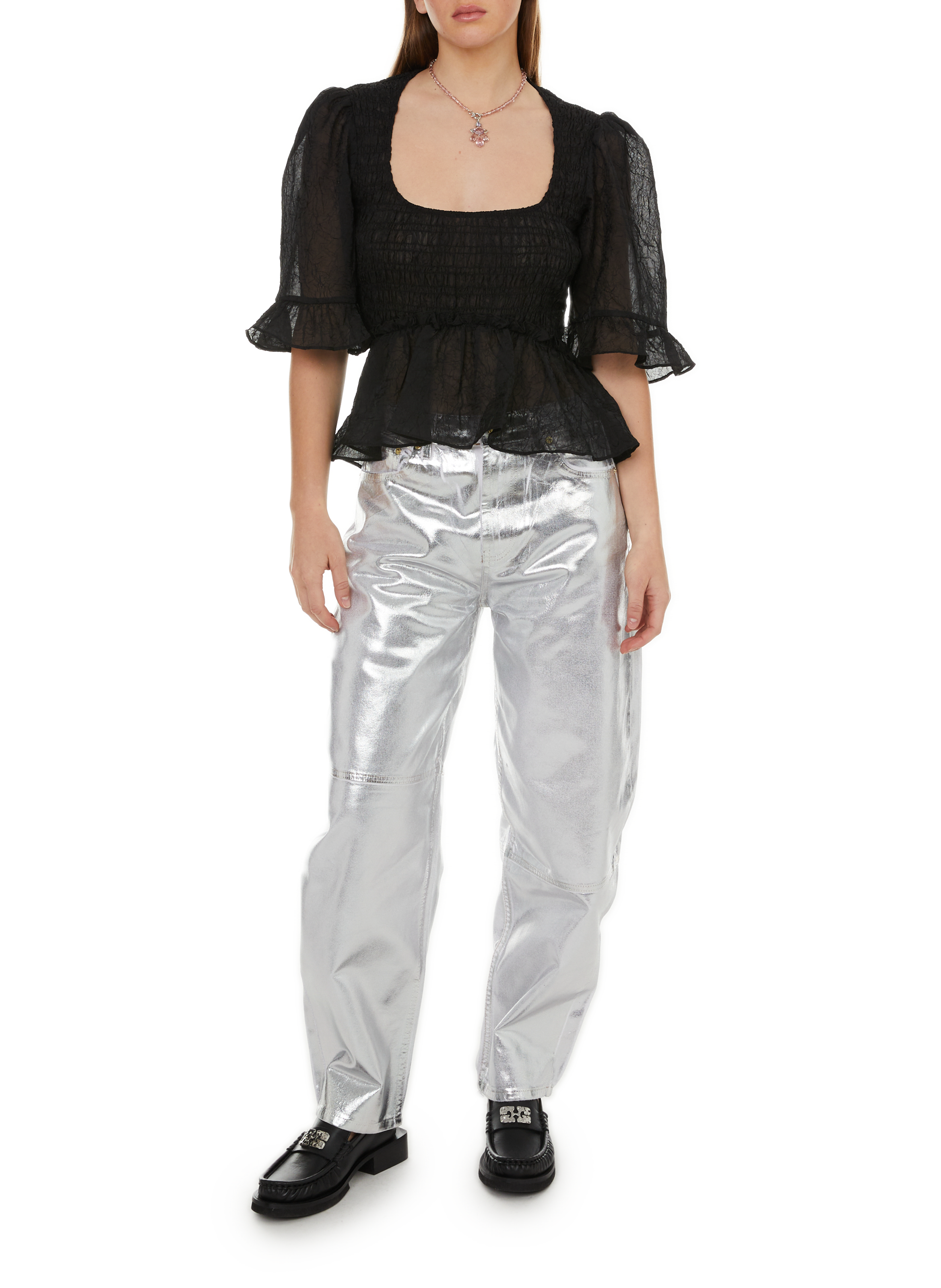 Blouse à volants  GANNI Noir