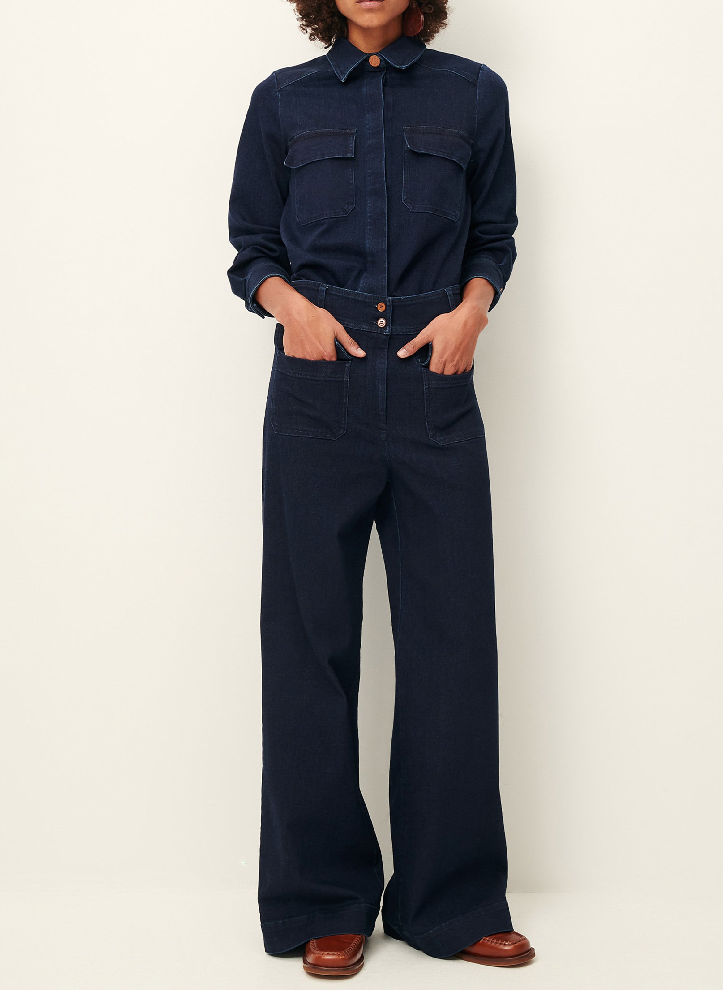 Veste courte droite en denim de coton léger guggen SESSUN Bleu