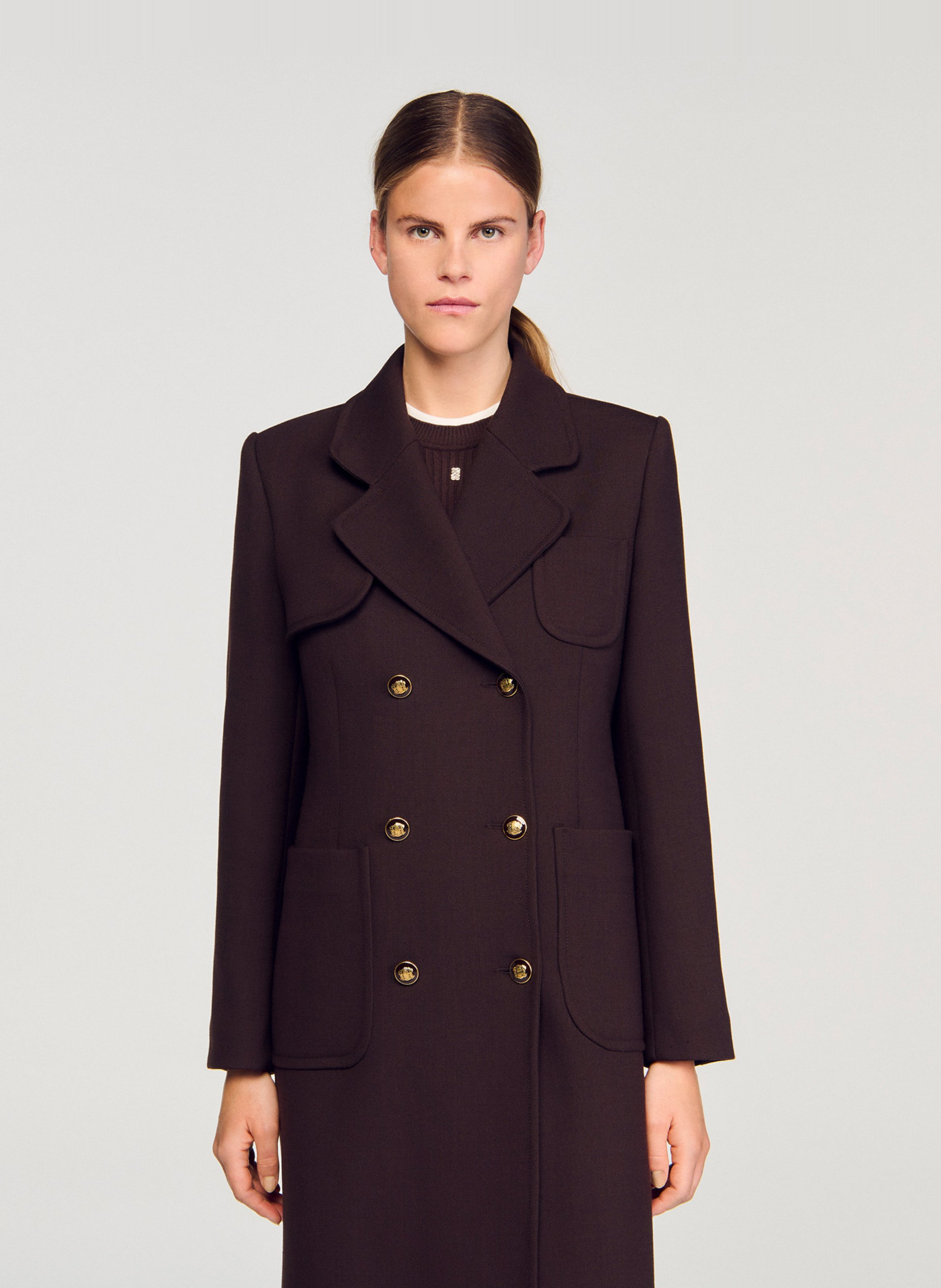 Manteau col tailleur SANDRO Marron