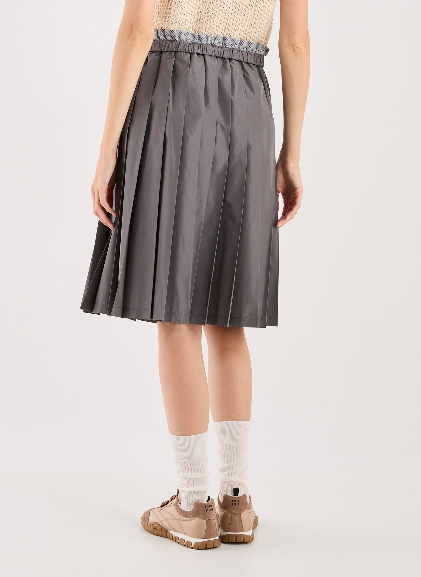 Baskets Tyre en tissu technique et cuir MIU MIU Marron