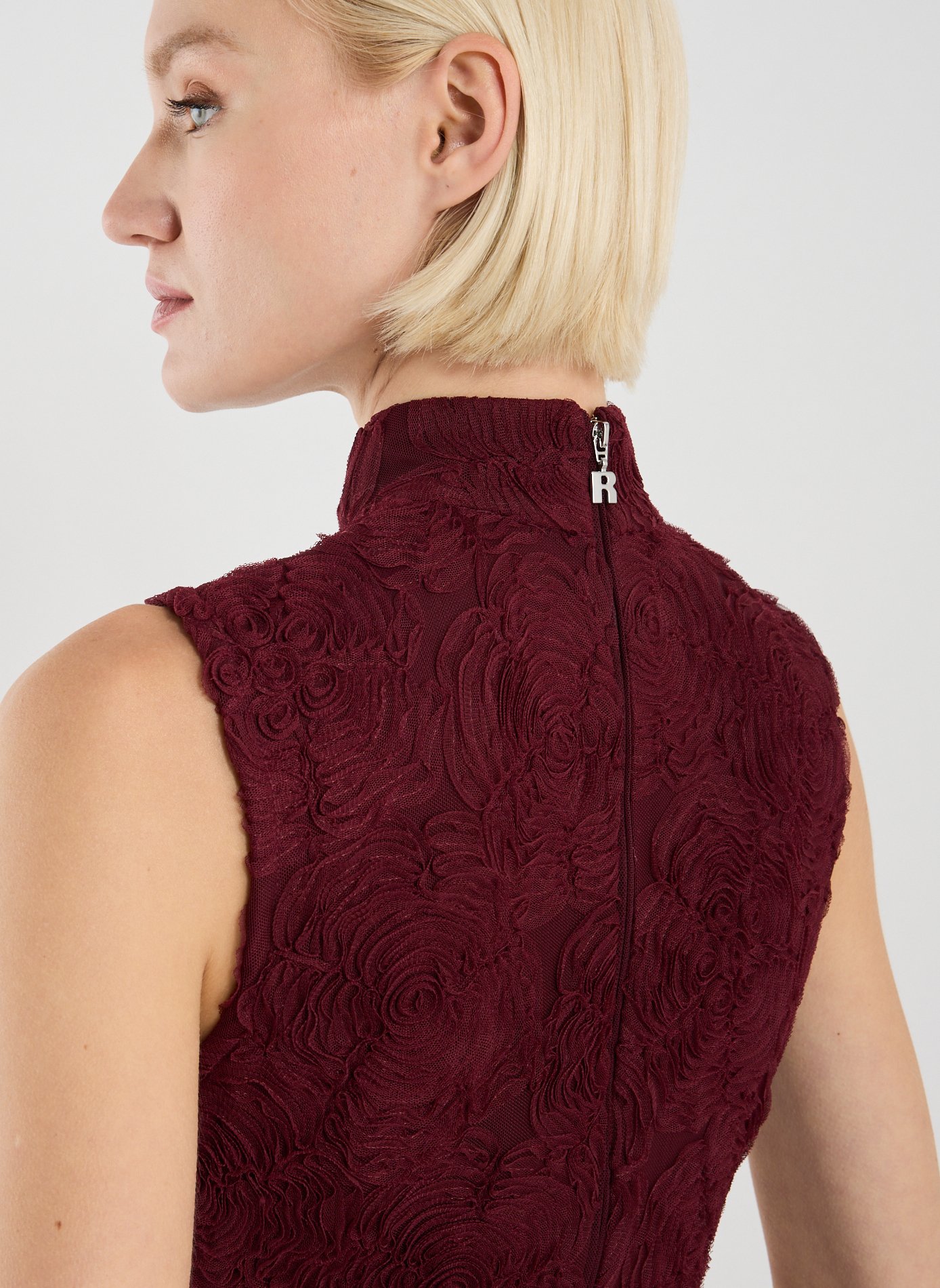 Robe longue en maille fleurie ROTATE Rouge