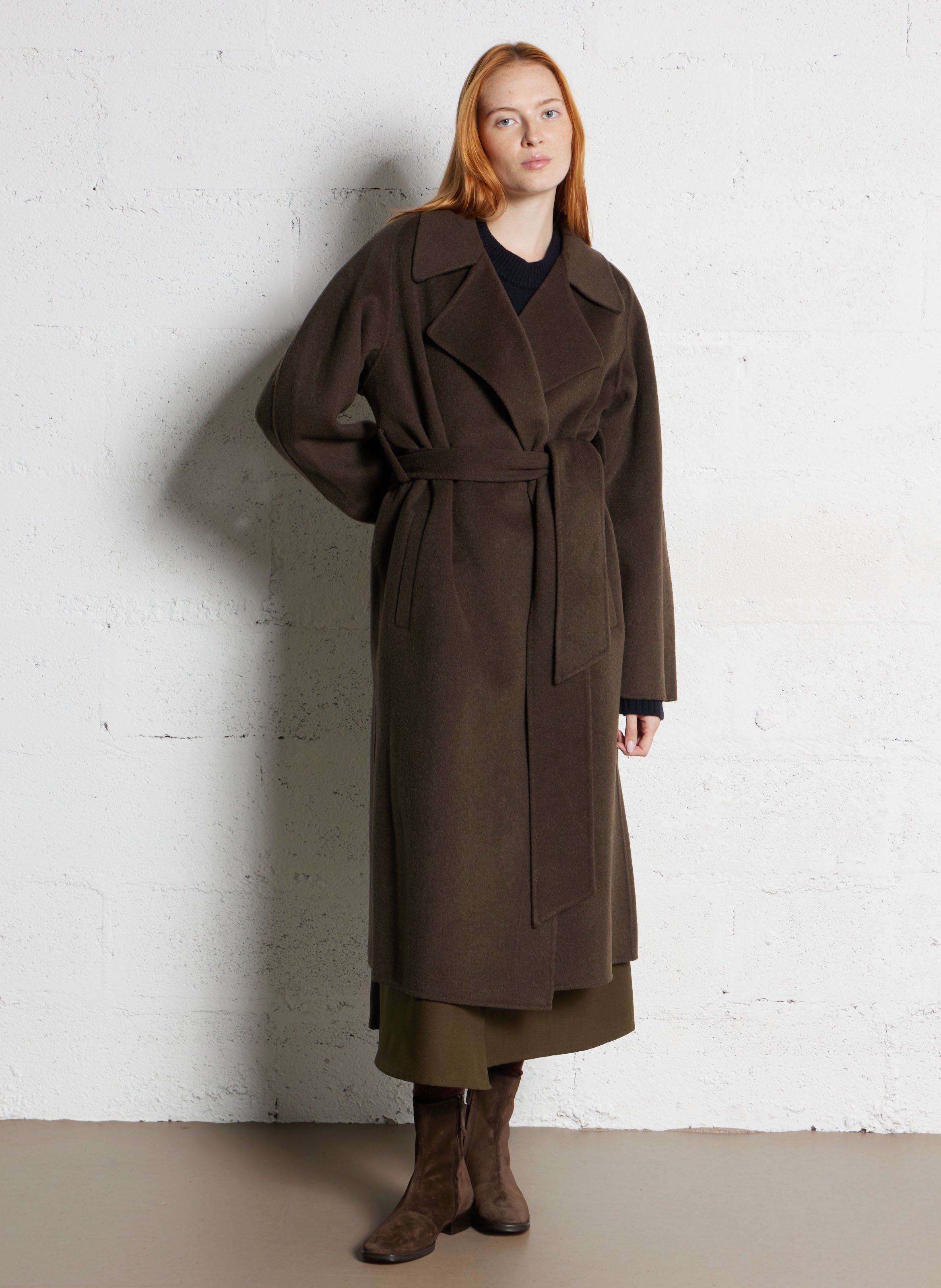 Manteau long col tailleur en laine mélangée harvard SOEUR Kaki