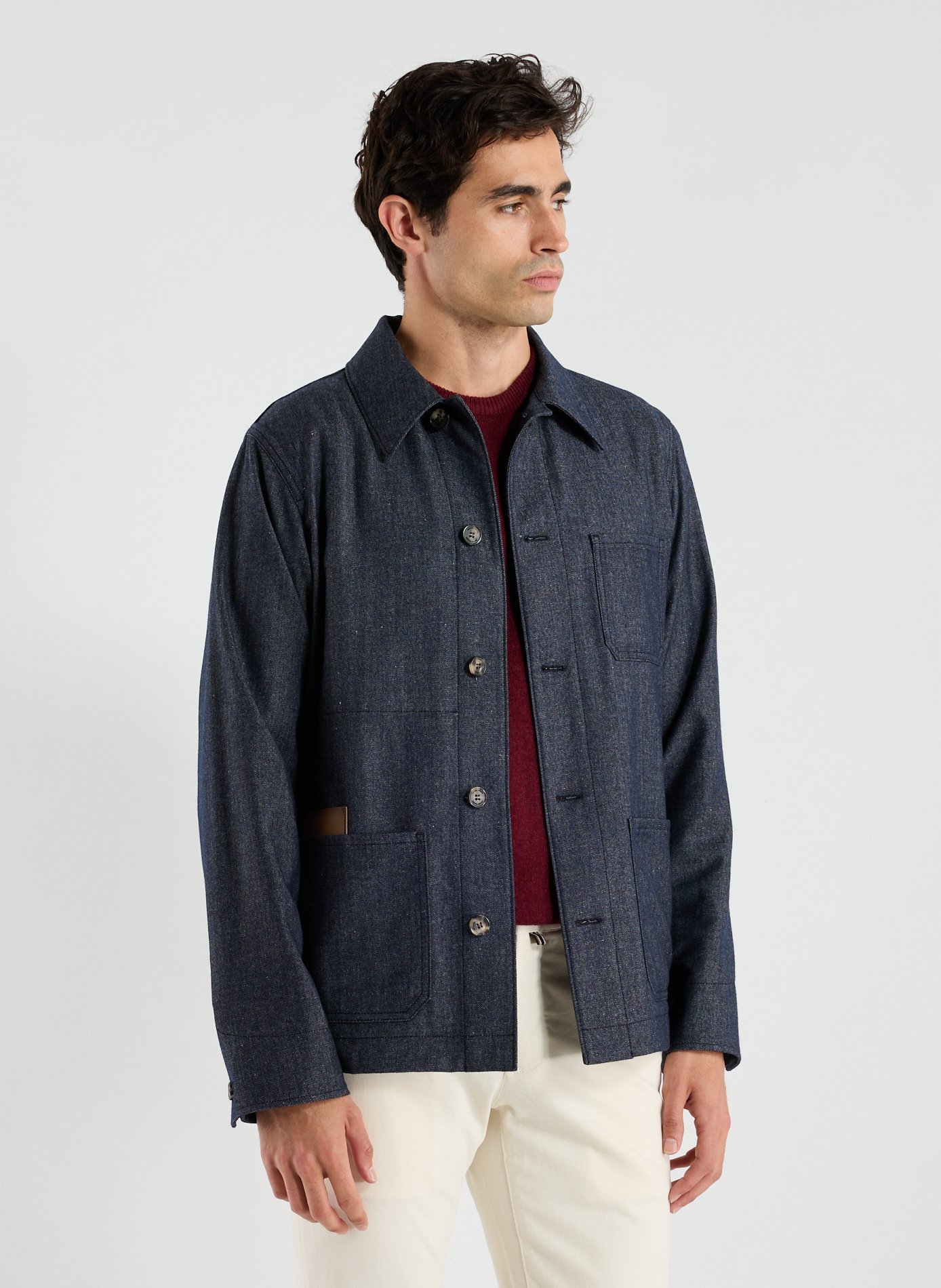 JACOB COHEN Chemise col classique en coton et laine vierge mélangés Bleu