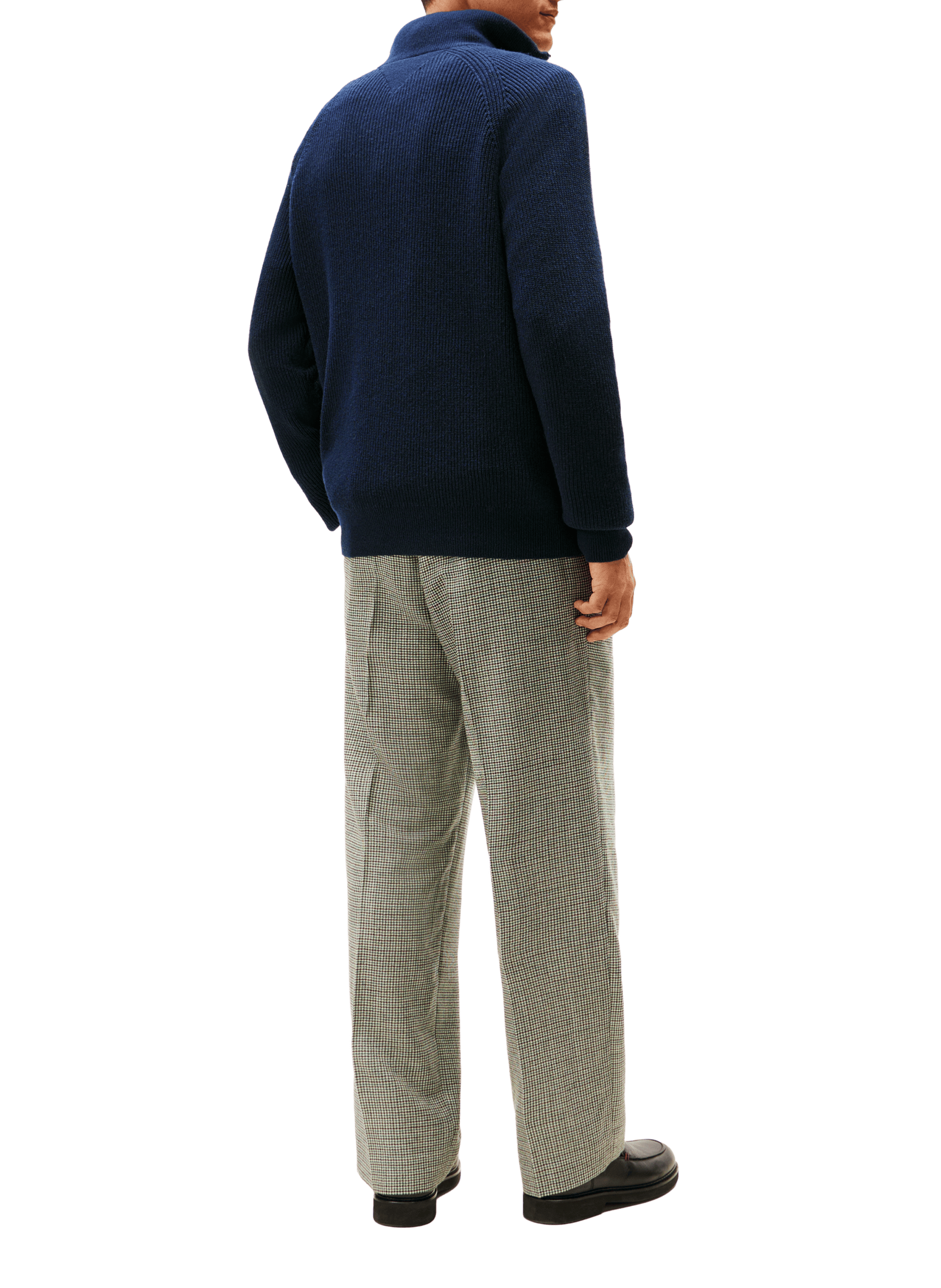 Pull col montant zippé en coton et laine mélangés TOMMY HILFIGER Bleu