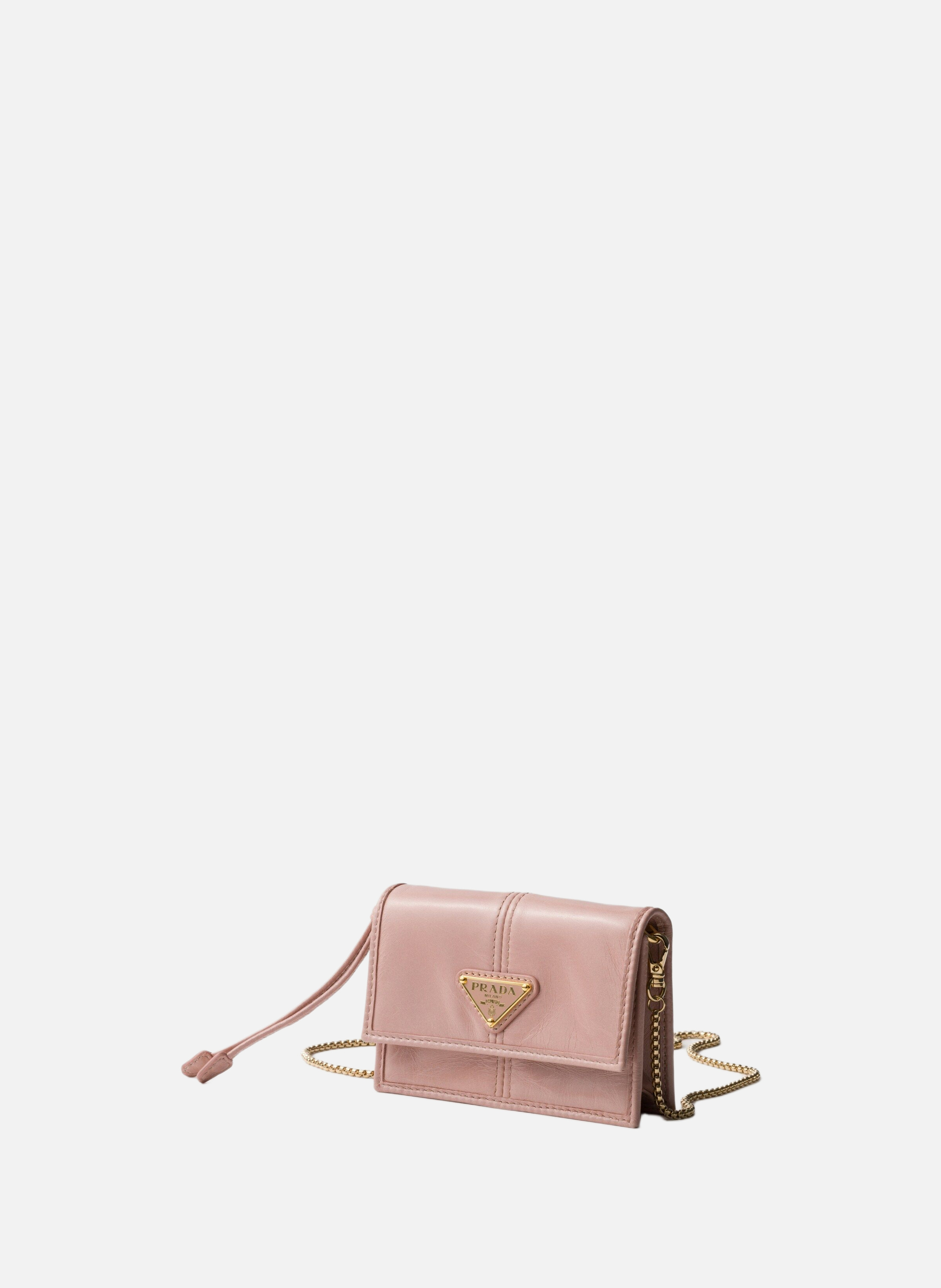 Porte-cartes en cuir avec bandoulière PRADA Rose