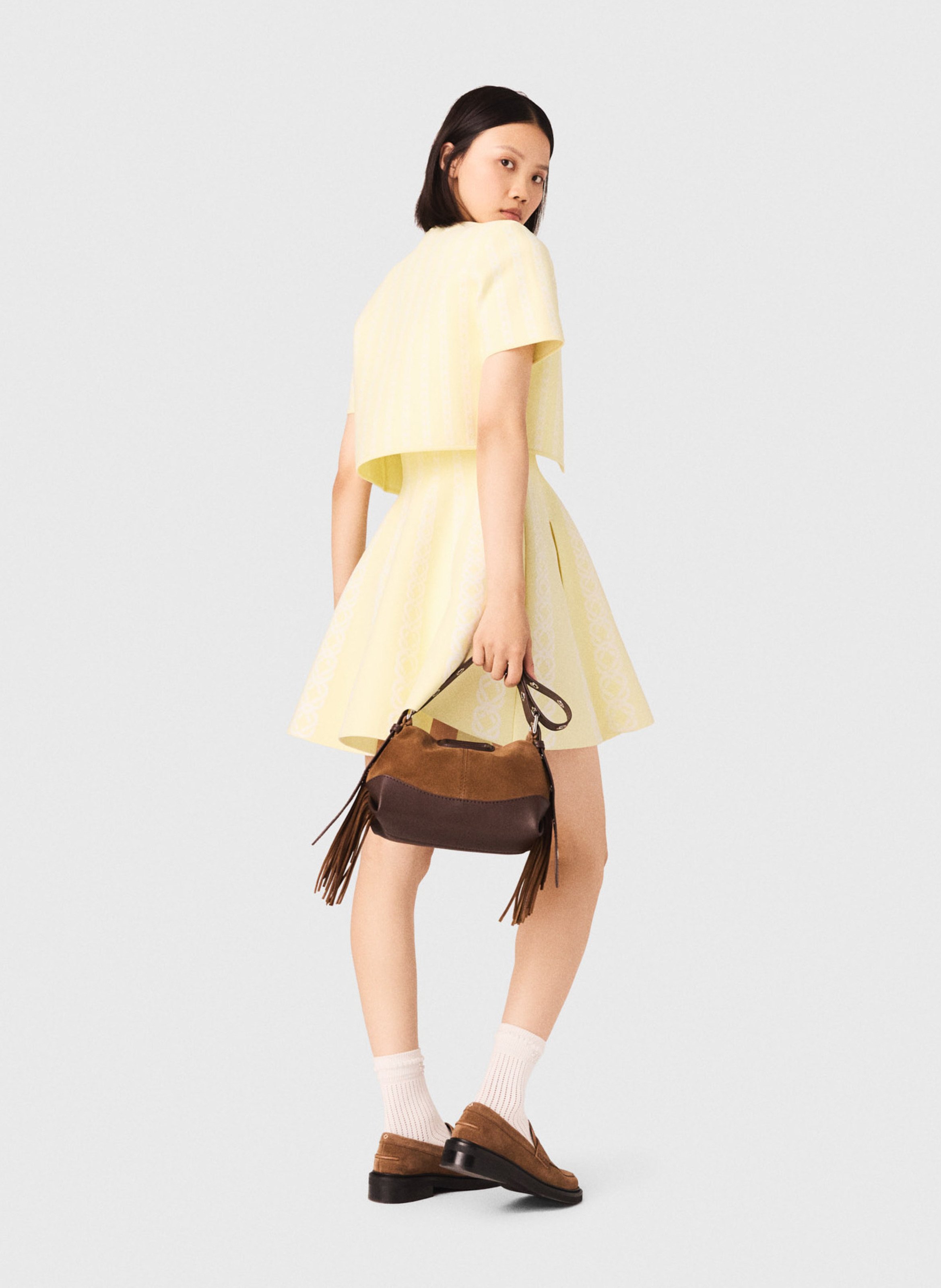 Veste courte col rond rayée MAJE Jaune