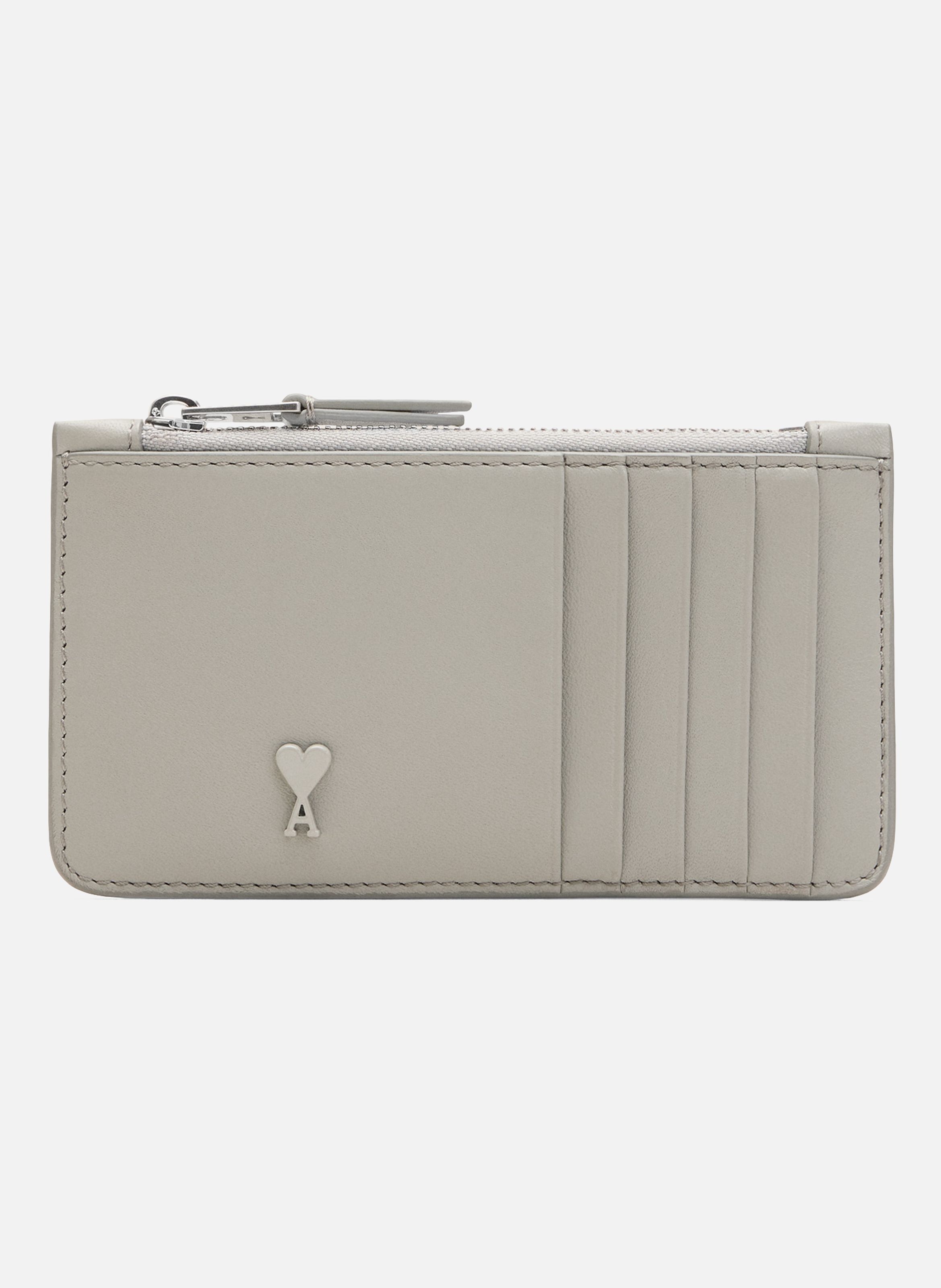 Porte Cartes Zippé Ami De Coeur En Cuir Lisse unisexe AMI PARIS Gris