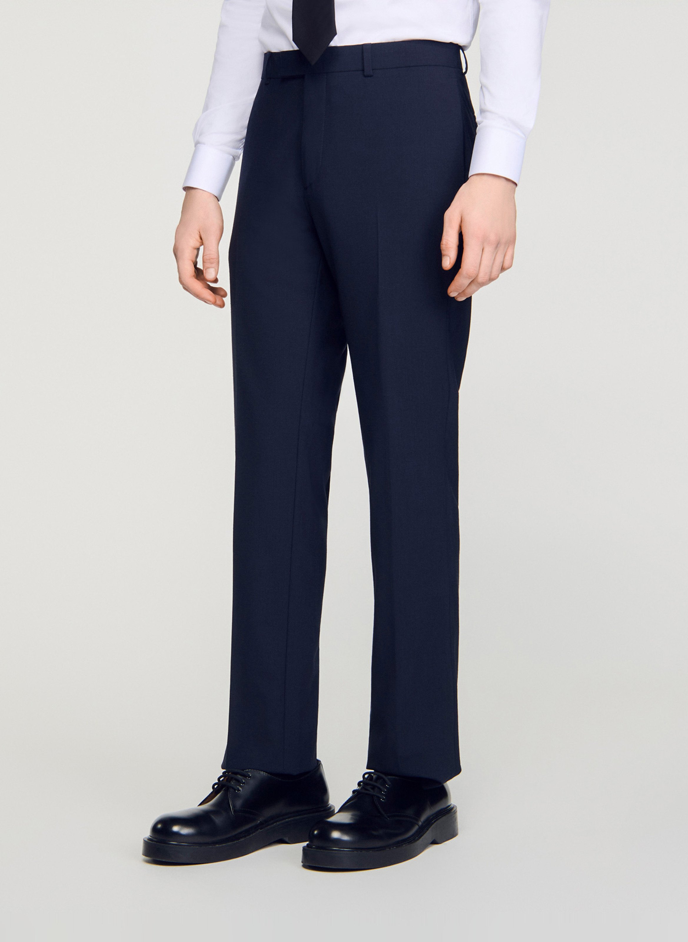 Pantalon droit en laine mélangée SANDRO Bleu