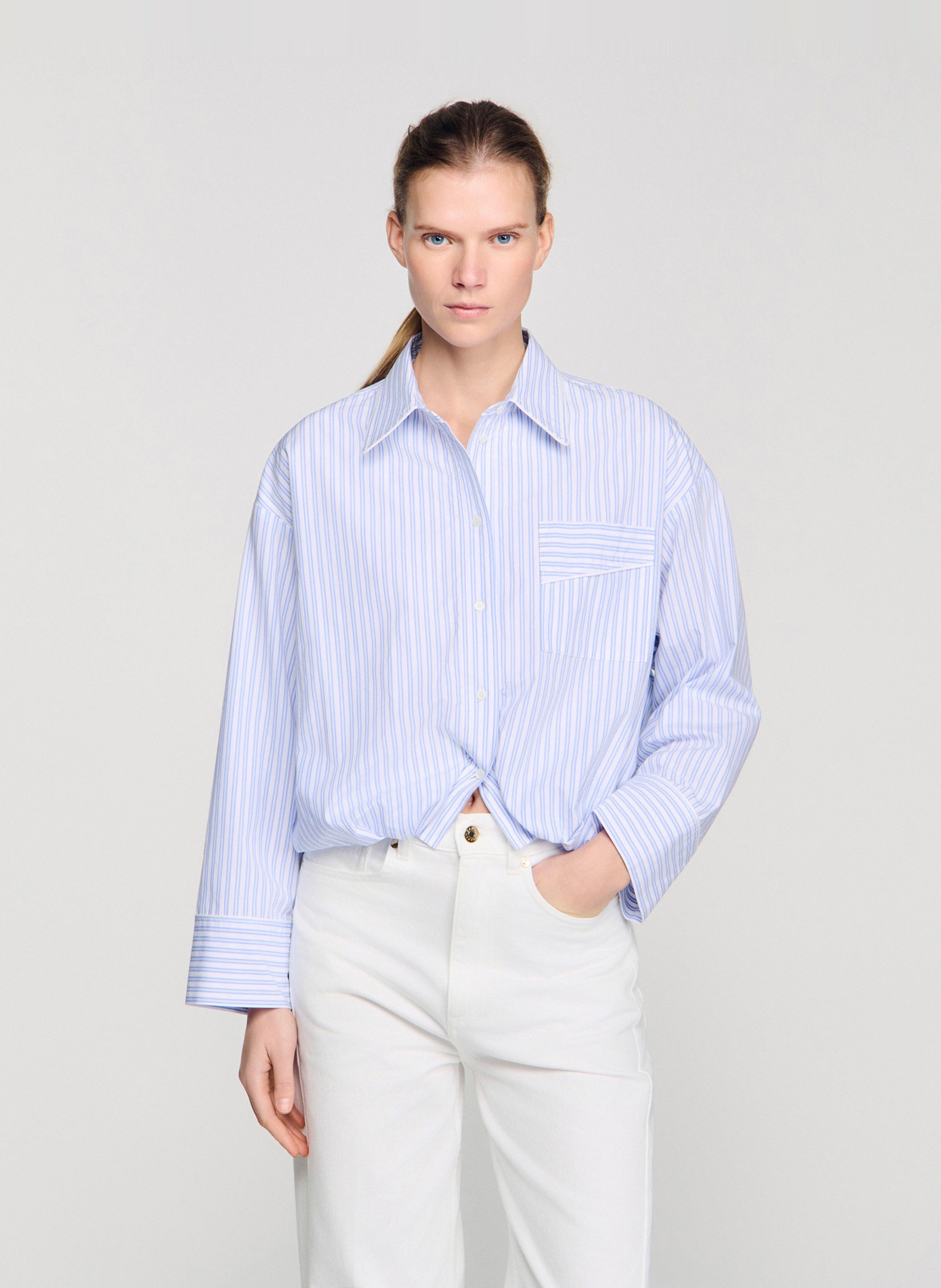 Chemise oversize en coton rayé SANDRO Bleu